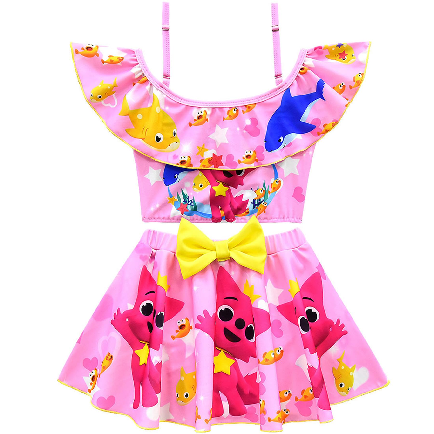 Kids Girls Swimwear,Two Piece Swimwear Set 2-9Years Off Shoulder Bikini Set 3D Printing Cute Sharks Bathing Suits for Girls(100,Pink-2)