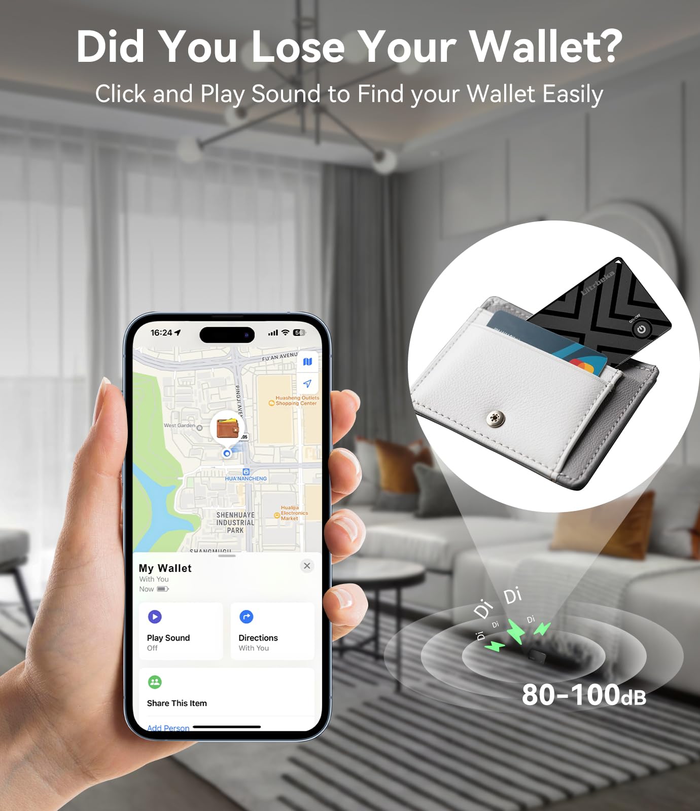 Ultra-sottile Wallet Tracker MFi certificato compatibile con Apple Find My | Per portafogli, chiavi e borse | Singolo, 1 pack
