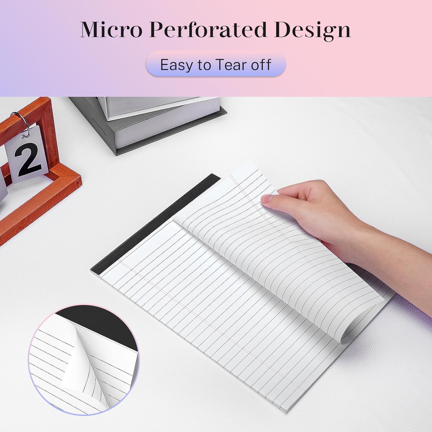 2 Pack Legal Pads 8.5 x 11 White Note Pads 8.5 x 11 Notepad Micro Perforated Writing Pads Lined Paper Pads Wide Ruled Pad of Paper 30 Sheets Notebook for To-Do Lists, School & Office Supplies - Image 3