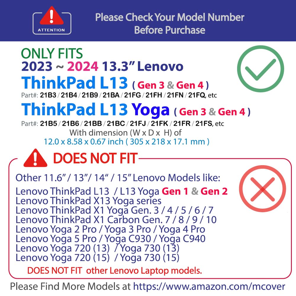 mCover Funda compatible solo con computadoras portátiles Lenovo ThinkPad L13 / L13 Yoga Gen 3 / Gen 4 de 13.3 pulgadas 2023-2024 (no es compatible con ningún otro modelo Lenovo), color negro