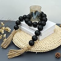 Vista 1 de Guirnalda grande de cuentas de madera negras para decoración de granja de 50 pulgadas de largo con cuentas de 1.6 pulgadas de diámetro, guirnalda