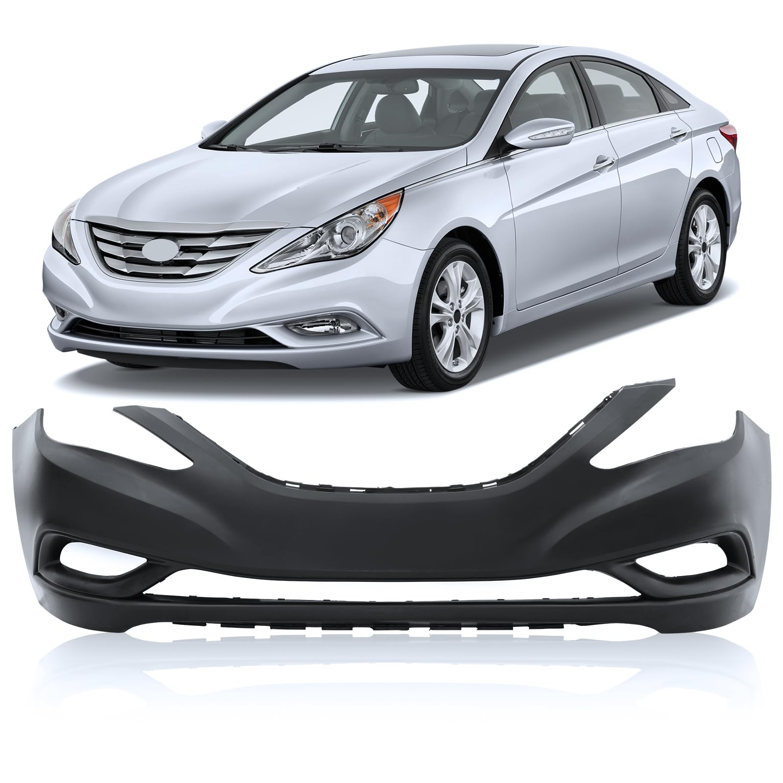 PENSUN Front Bumper Cover Fit for 2011 2012 2013 2014 Hyundai Sonata, Black Plastic Bumper Replacement, Easy Installation (Front Bumper Cover)