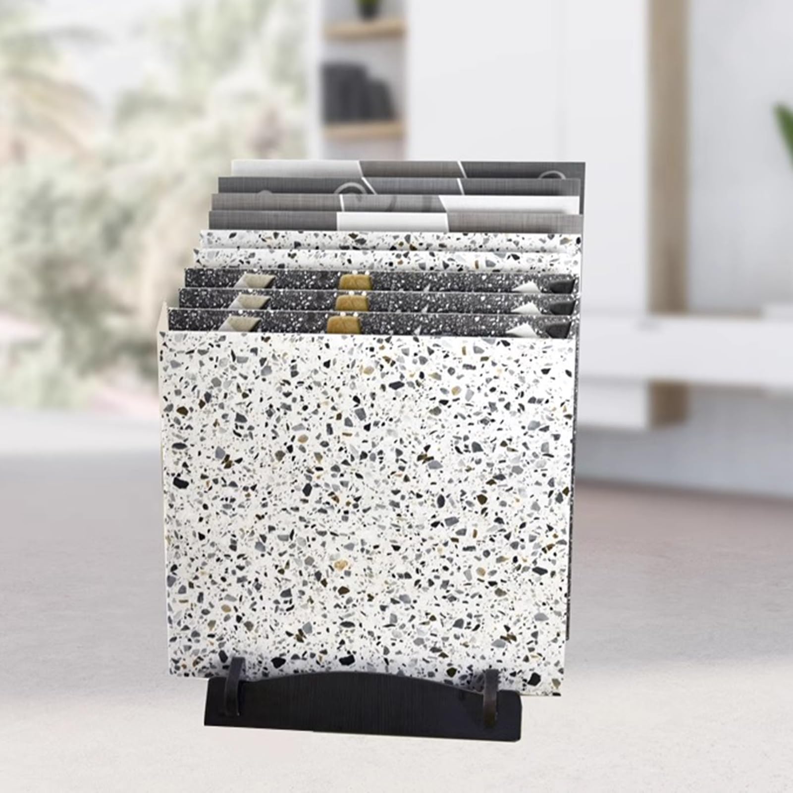 Soporte de exhibición de azulejos de piso para patrones de piedra de cerámica, soporte vertical ranurado de madera para sala de exposición de porcelana (60 x 35 x 31 cm), perfecto para escaparates