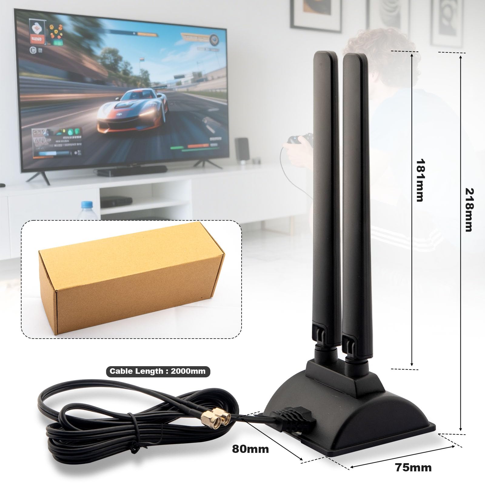 Antenne WiFi 6E tri-bande 2,4 GHz 5 GHz 6 GHz RP-SMA Base magnétique pour ordinateur de bureau, carte mère, ordinateur PCI-E 6E, carte Bluetooth, adaptateur WiFi USB, routeur sans fil