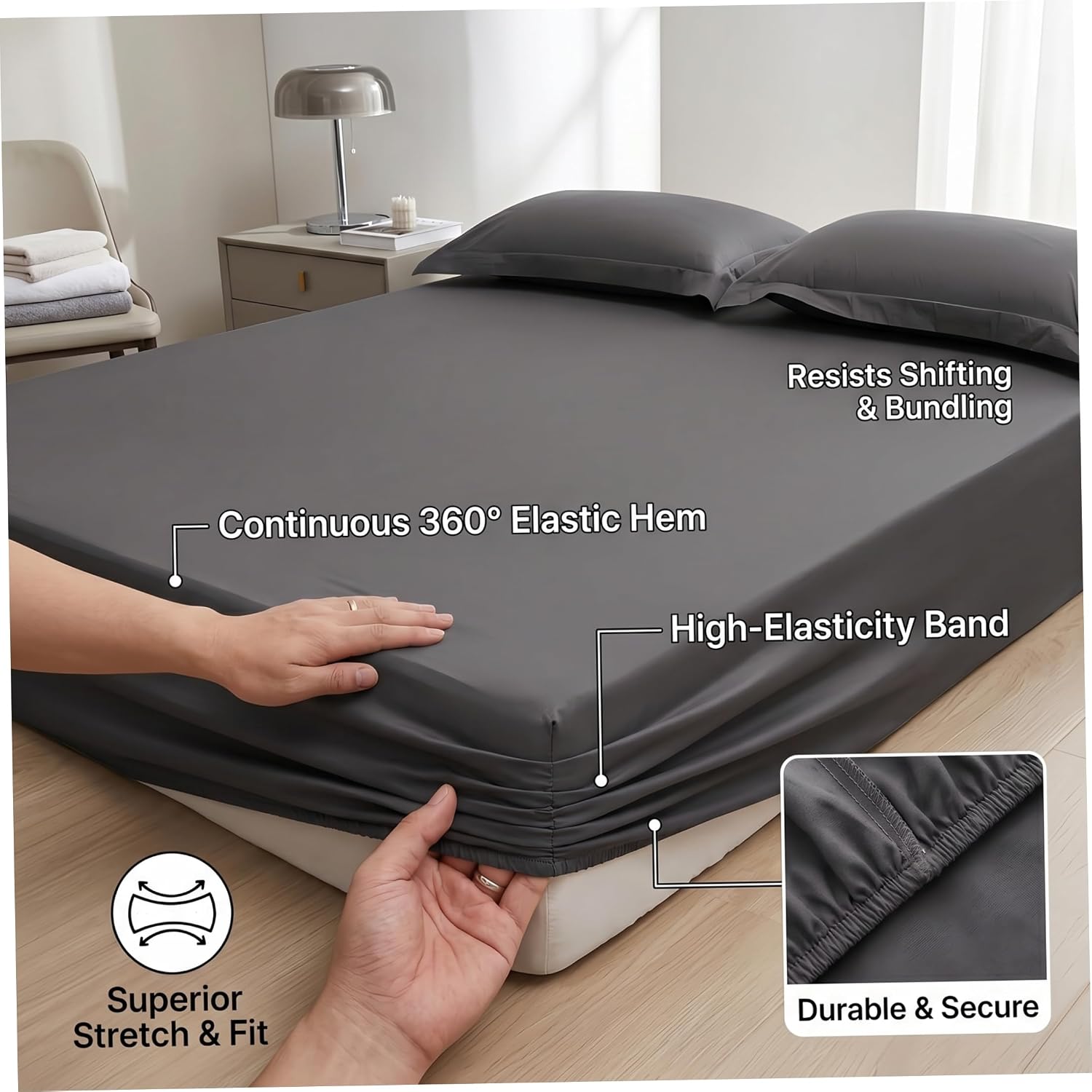 Grounding Mattress Pad Grounding Mat for Bed Mattress Pad, 60"x80" Bed Mat 10% Silver Fiber & 90% Organic Cotton Ground Sheet, Gray