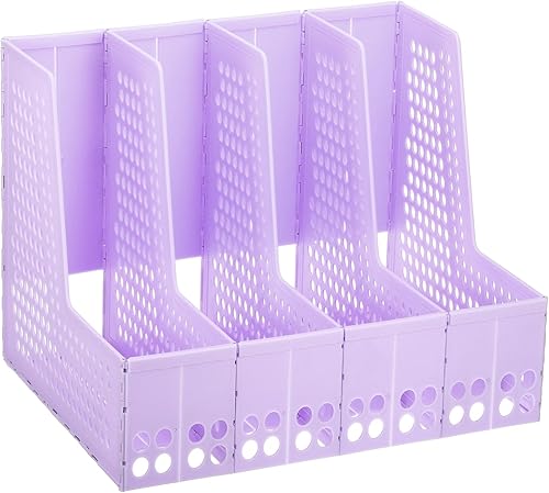 PATIKIL Soporte plegable para archivadores, 4 compartimentos verticales, organizador de escritorio resistente para álbumes de oficina, organización