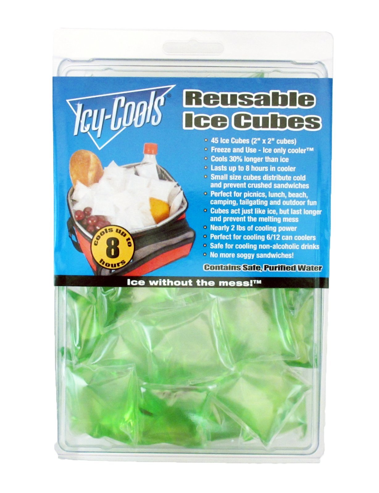 ICY‑COOLS Reusable Ice Cubes for Drinks, Coolers, and Lunch Boxes –135 Total (3 Packs of 45) Mess-Free, Non-Melting Alternative to Ice Cube Trays for Freezer, Green