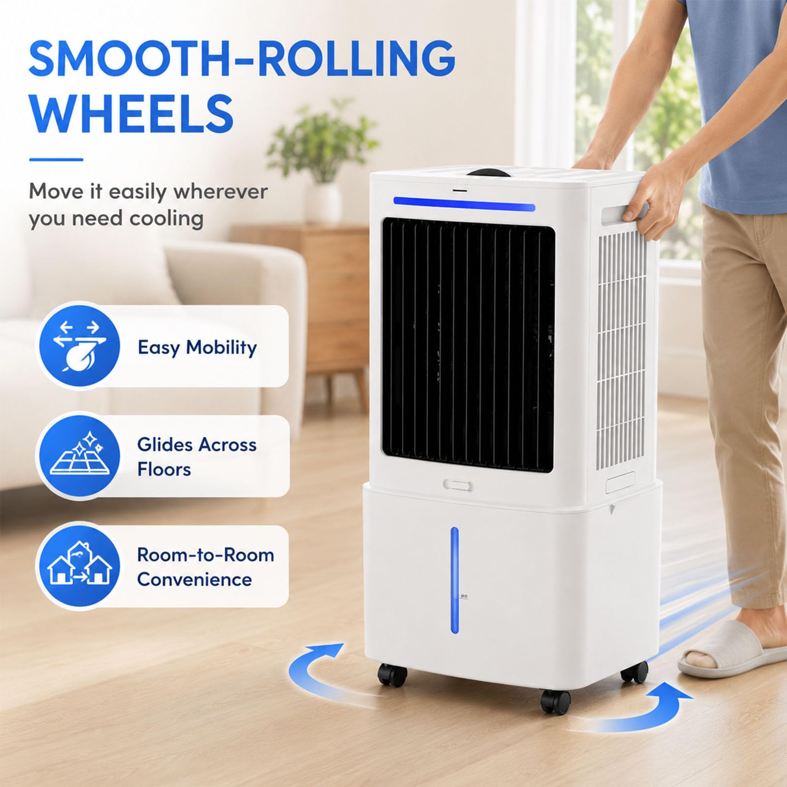 Enfriador de Aire Evaporativo con Tanque Desmontable 25L, Ventilador Portátil 3 Velocidades y 3 Modos, Temporizador 12H, Oscilación Amplia, Mando a Distancia, Climatizador para Hogar y Oficina
