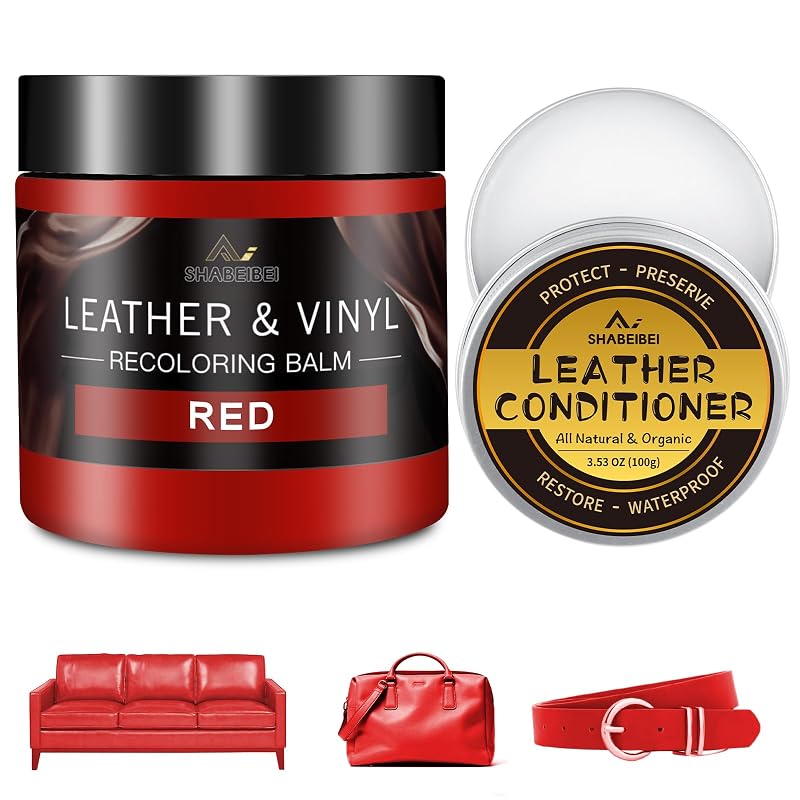 Kit de Recoloração e Cuidados para Couro SHABEIBEI com Bálsamo Vermelho e Mink Oil para Móveis e Bancos de Carro, 227 g + 100 mL