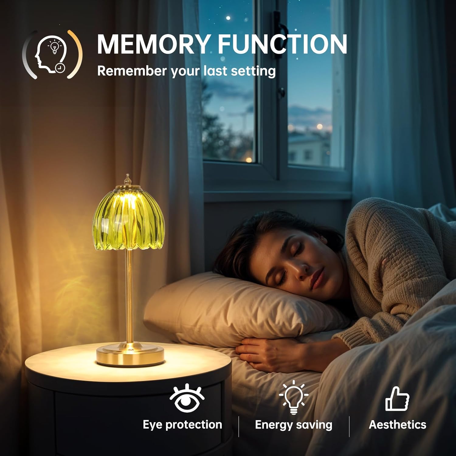 Cordless Small Table Lamp with 5000mAh Battery & Touch Control - 3 Adjustable Color Temperatures, Dimmable Rechargeable Table Lamps for Living Room, Bedroom, Desk, Nightstand (Green Tulip)