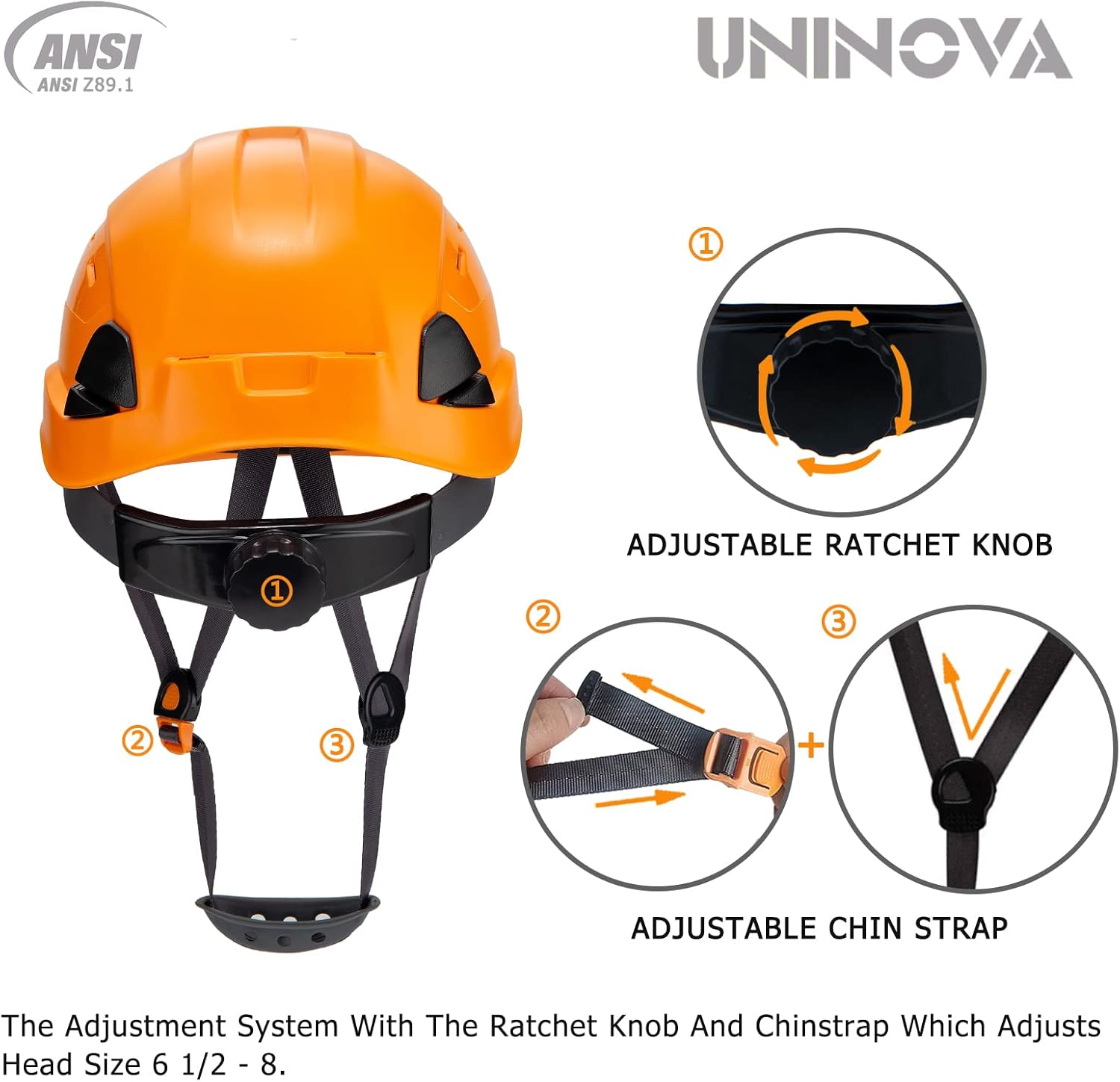 UNINOVA Hard Hat Construction OSHA Safety Helmet 6 Pt Suspension Adjustable Suspension Cascos De Construccion
