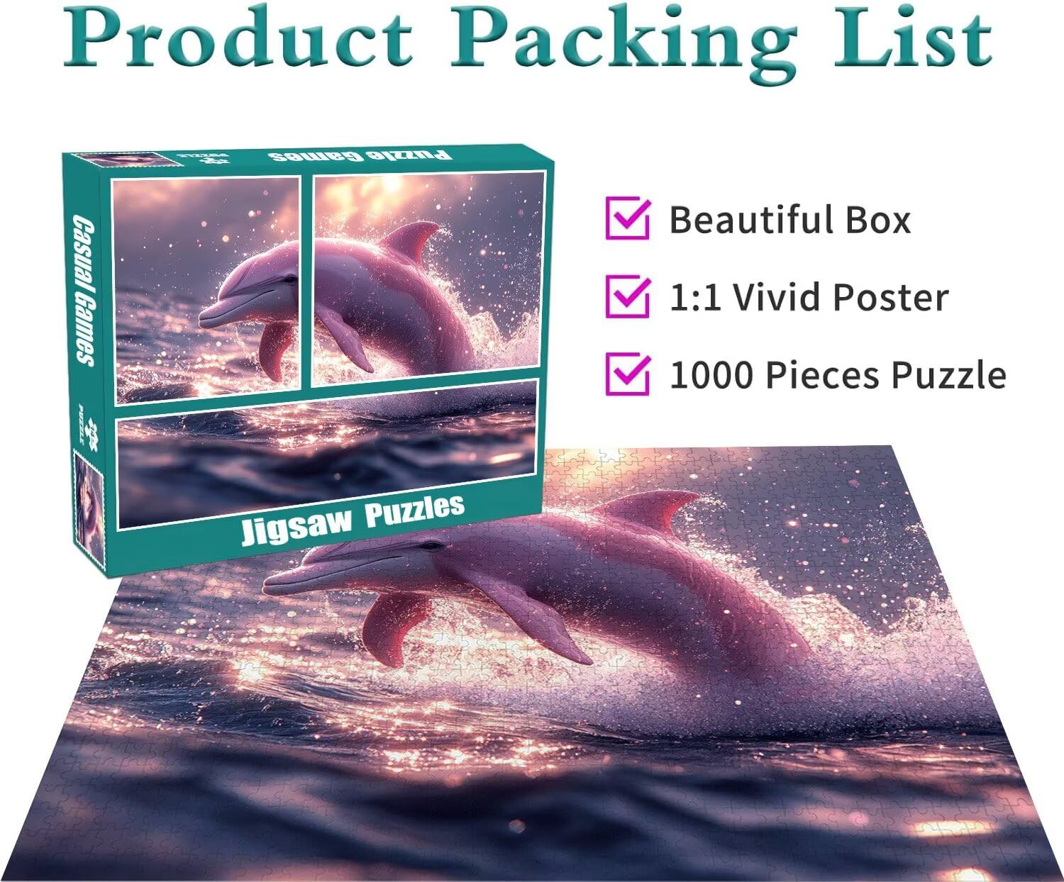 Delphin Puzzle für Erwachsene Kinder Anspruchsvoll 5000 Teile Impossible Klassische Puzzles Schwer Tier ab 8 9 10 Jahre Mädchen Jungen Jigsaw Kunst Educa,für Dekoration und Geschenke 105x156cm t-179