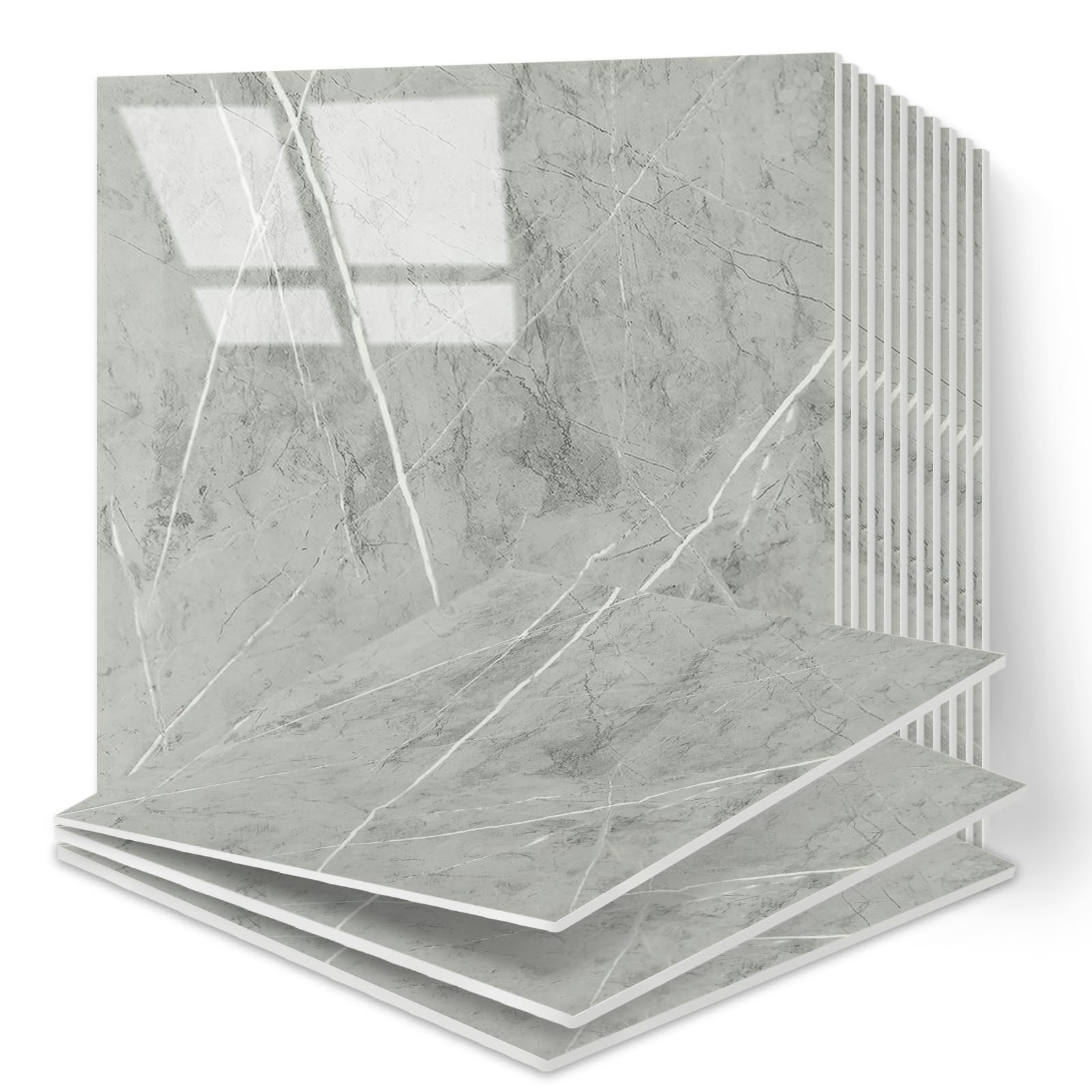 Takezuaa 30pcs Self Adhesive Wall Tiles, 30x30cm Grey Stick on Wall Marble Tile, PET Waterproof Shower Walls Panels, Back Splash Stick on Tiles for Kitchen Bathroom Livingroom
