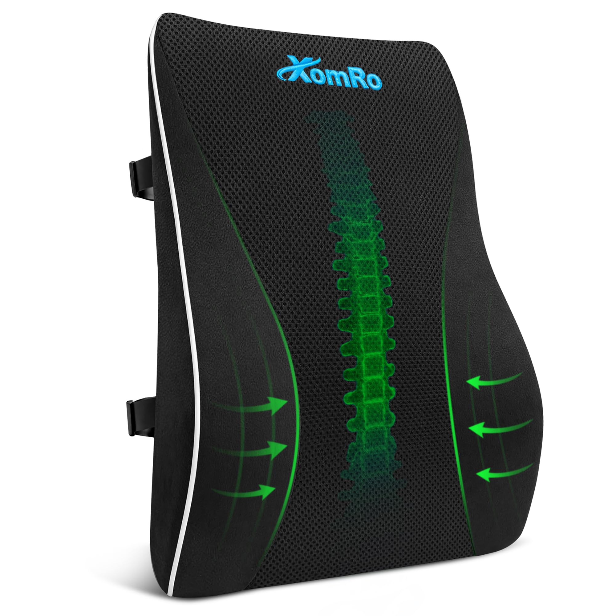 XomRo Lumbar Support Pillow Office Chair Gaming Car Seat Memory Foam Back Support Cushion Ergonomic Contour Posture Support Orthopedic Design Adjustable Straps(3D Mesh)