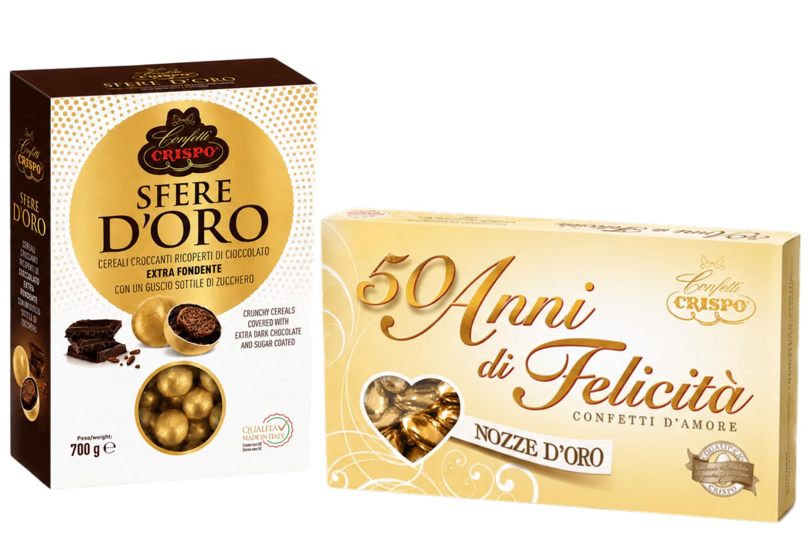 Mix Sfere d’Oro + Confetti Verniciati Oro 50 Anni di Felicità, Confetti Oro per Nozze d’Oro, Anniversario, Bomboniere e Confettata per crispo 1,2kg