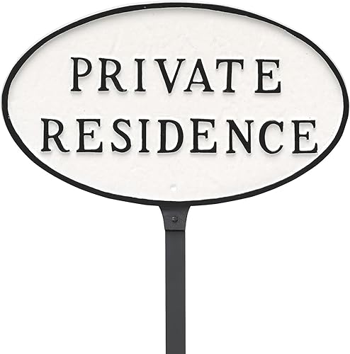 Montague Metal Products Placa ovalada pequeña de 6 x 10 pulgadas con estaca de césped de 17.5 pulgadas, color blanconegro