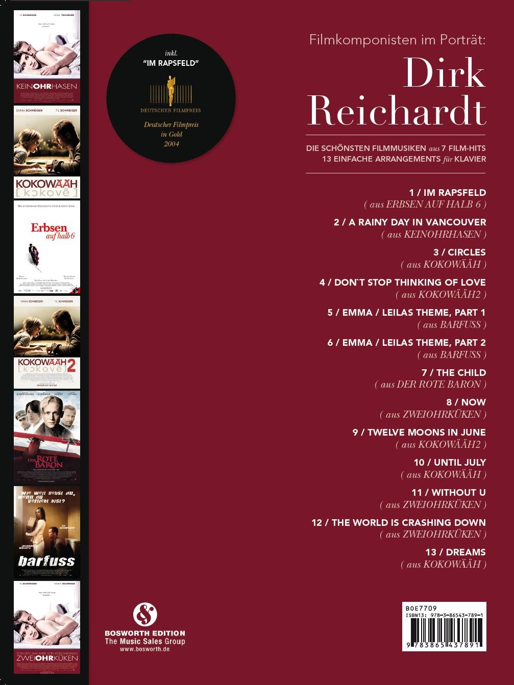 Filmkomponisten Im Portrait: Dirk Reichardt: Noten, Songbook für Klavier, Gesang, Gitarre: Die schönsten Filmmusiken aus 7 Film-Hits. 13 einfache Arrangements für Klavier
