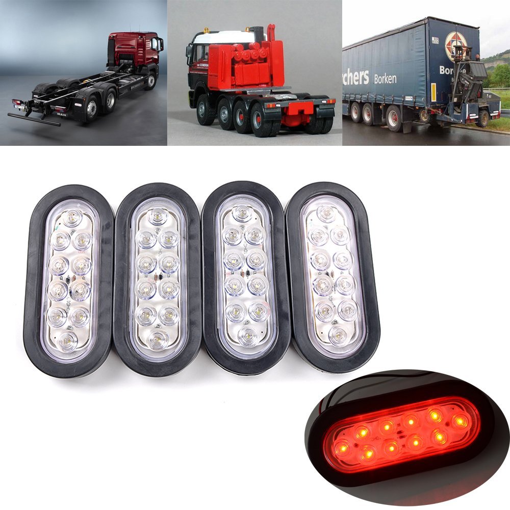 4 In Round Led Trailer Lights 4X Red Oval Oblong LED Stop Turn Tail Light 6" W Grommet Enclosed Trailer Accessories - Foto 3