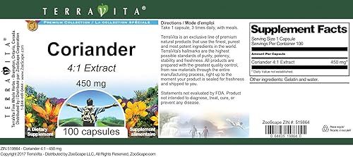 Miniatura 3 de Terravita Cilantro 41-450 mg (100 Cápsulas, ZIN 519864)