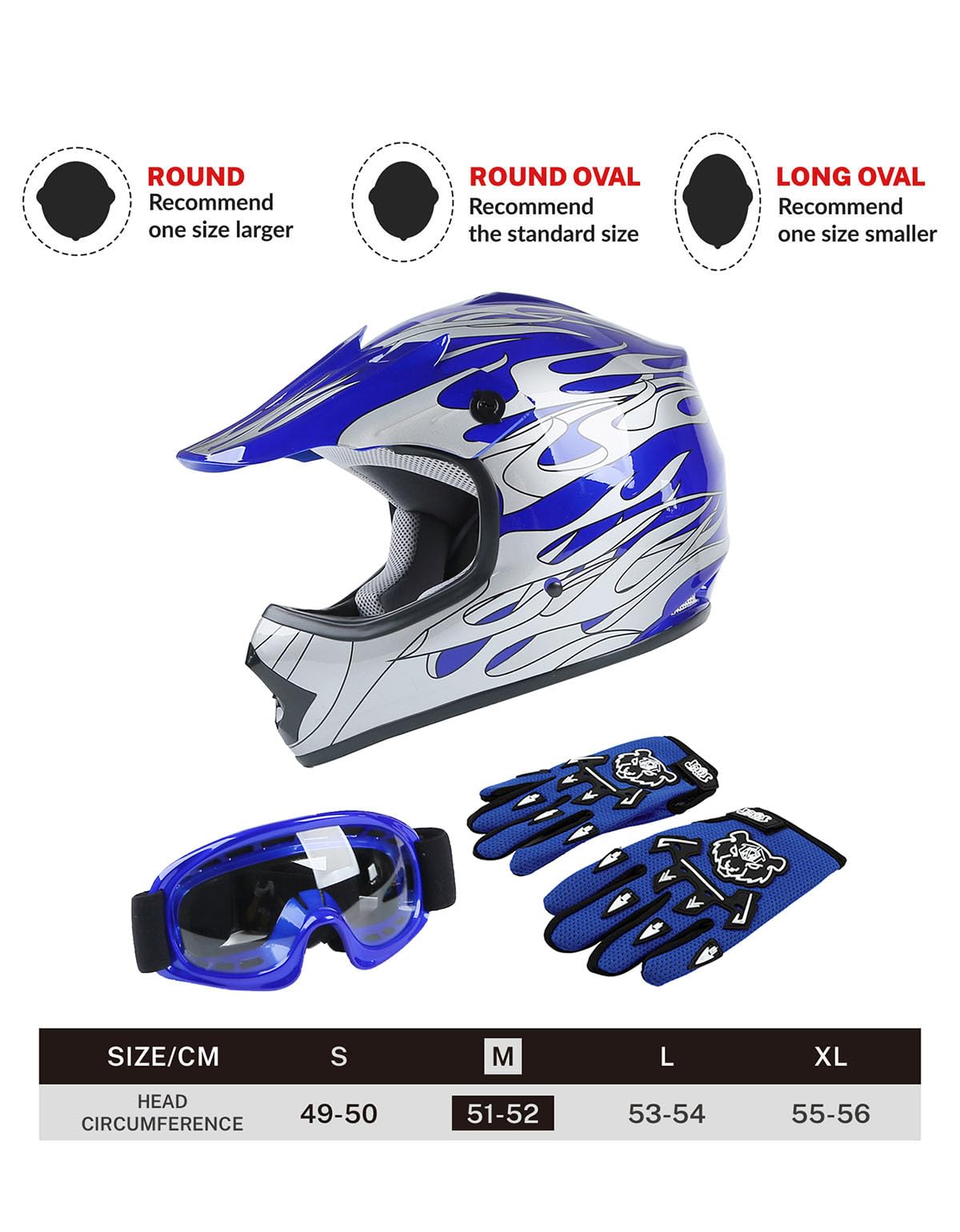 Youth Kids Dirt Bike Helmet Blue Full Face Motocross Helmets DOT Approved