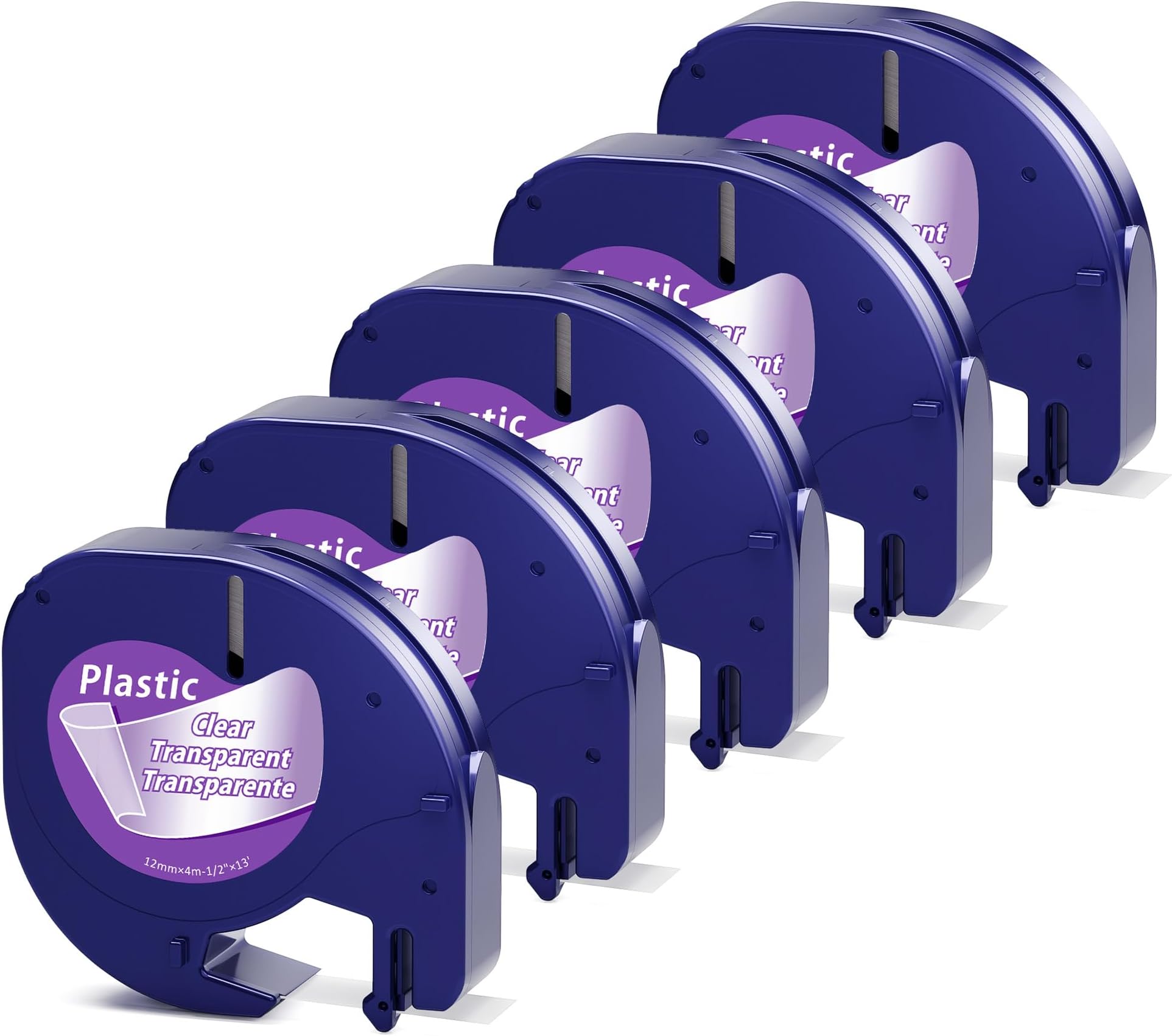 Compatible with DYMO Transparent LetraTag Label Maker Refills 16952 Clear Plastic Tape for Letra Tag LT-100H LT-100T QX50, 12mm x 4m, 5-Pack