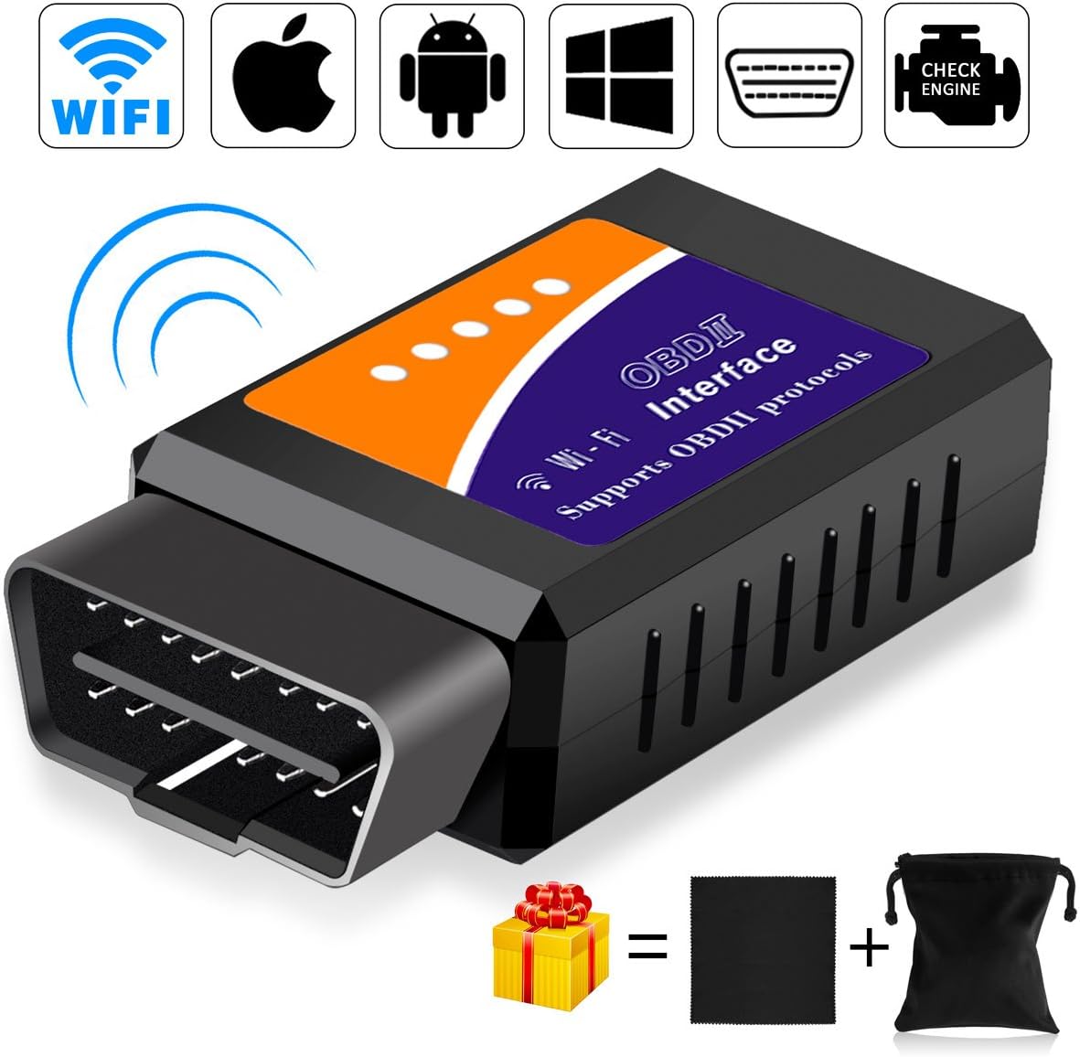 UBRU OBD2 Scanner, Updated OBDII Car Diagnostic Tool Scanner Engine Error Code Check Wireless WiFi Car Diagnostic Scanner Engine Light Diagnostic Tool Date Feed to iOS Android Windows Devices