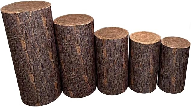 5X Cylinder Plinth Covers Cylinder Plinth Stand Covers Lightweight Party Favors Cylinder Dessert Pedestal Covers for Events, Wood Grain