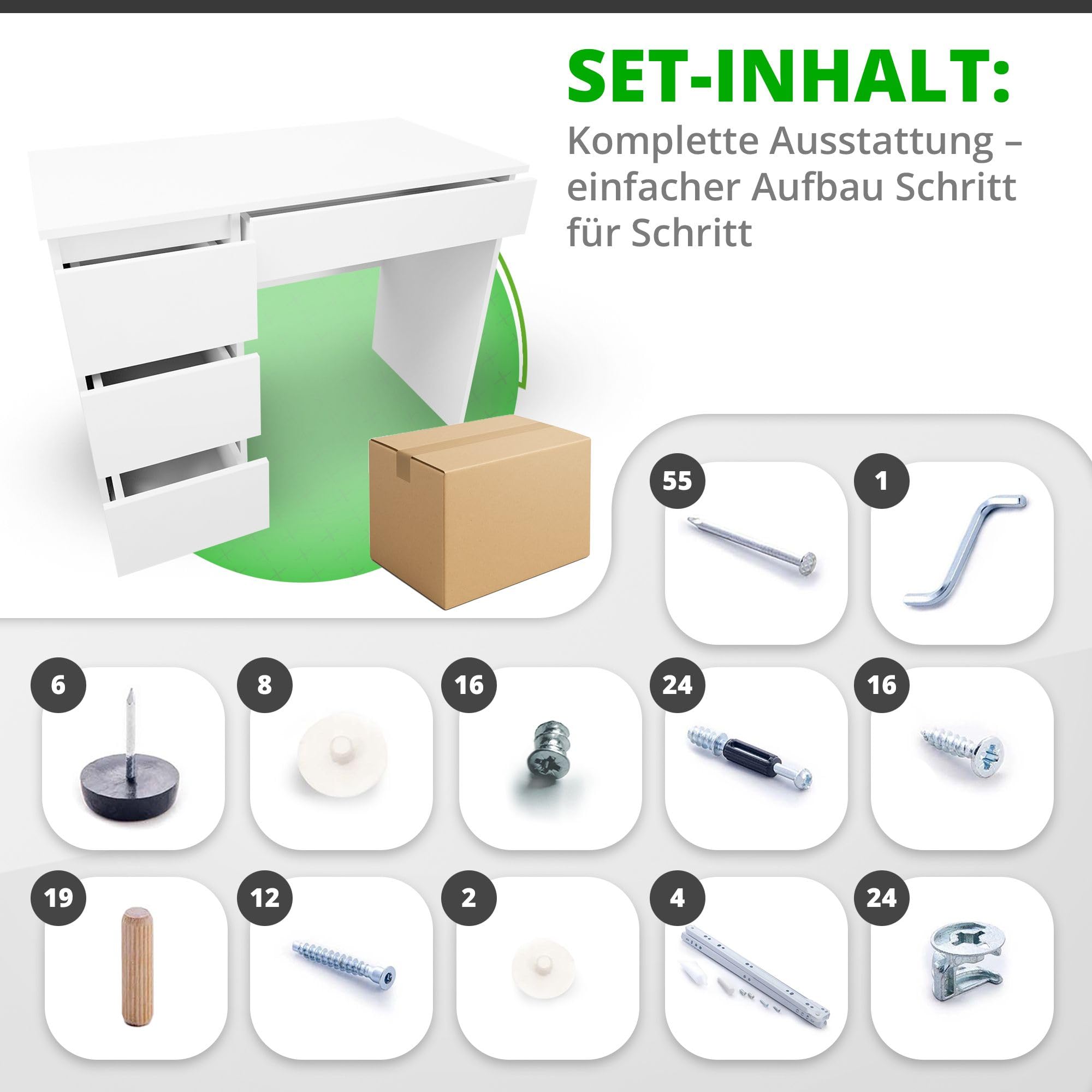 CDF Schreibtisch Kinderschreibtisch mit Schubladen Arbeitstisch Bürotisch Computertisch für Kinder Jugend - PC Tisch für Arbeitsplatz Homeoffice - Schminktisch ohne Spiegel für Schlafzimmer – Weiß
