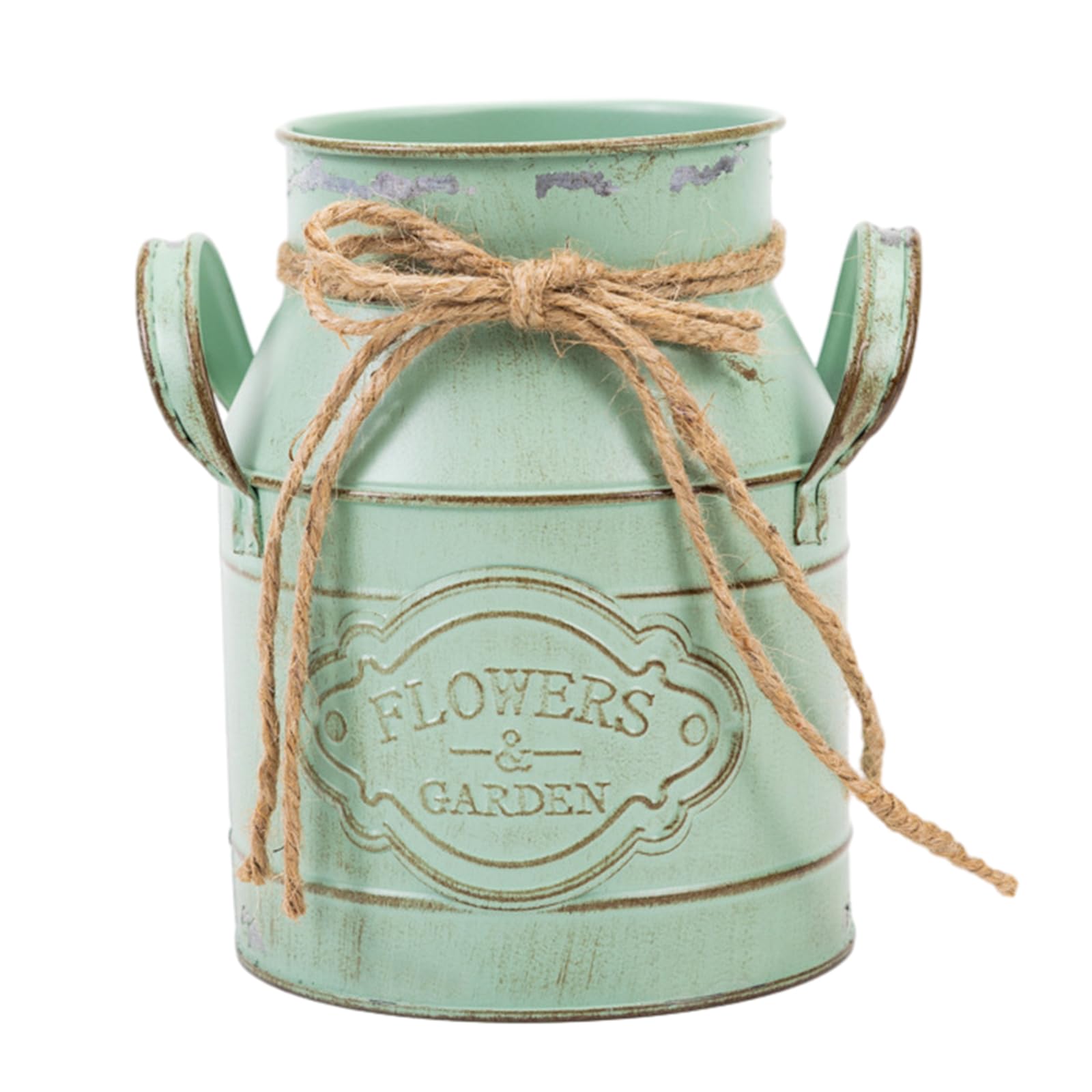 YOUNAFEN Jarrón de flores desgastado para leche, cubo de metal, jarra vintage de granja, maceta decorativa, jarrón de leche, color verde
