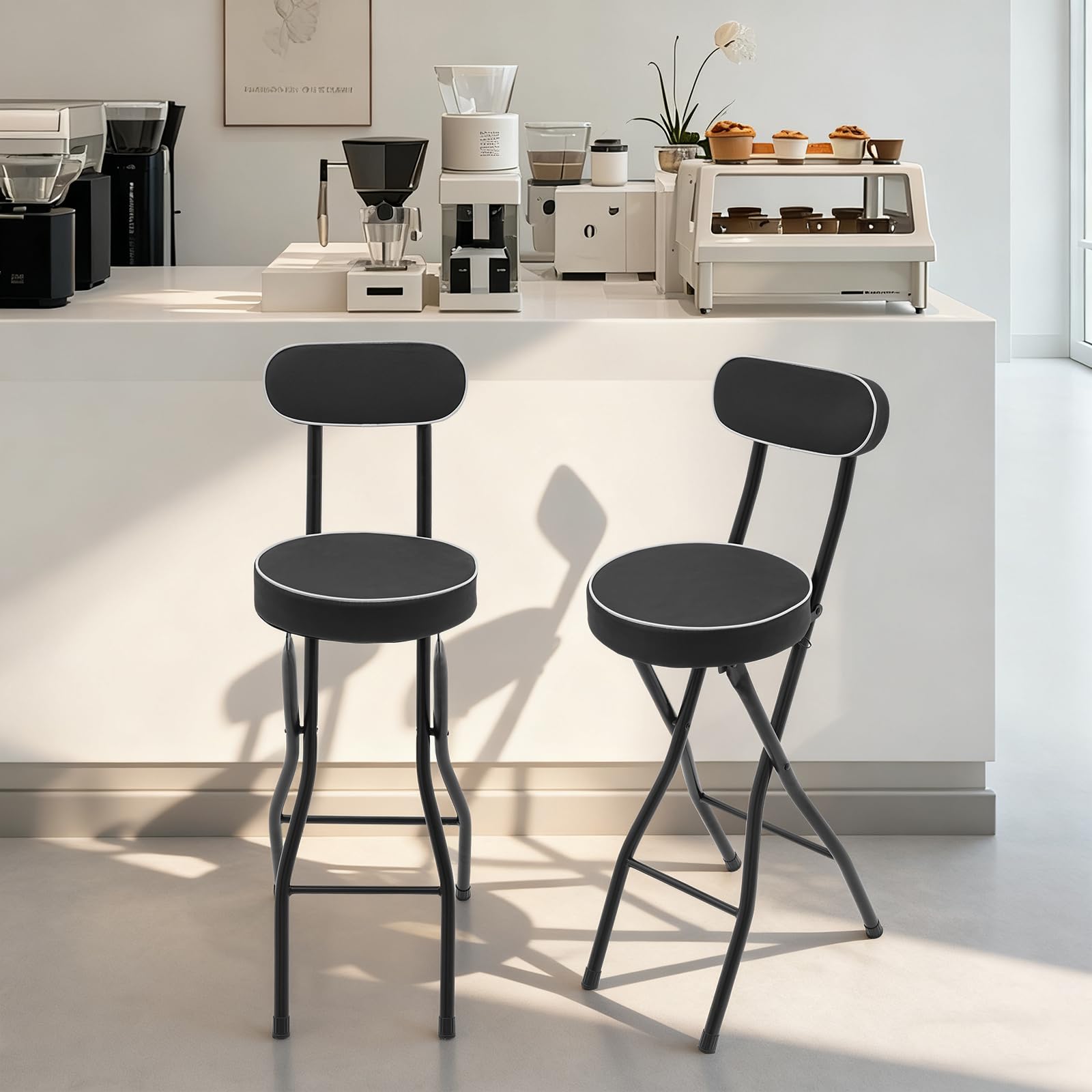2 taburetes de bar plegables redondos acolchados 65 cm portátil