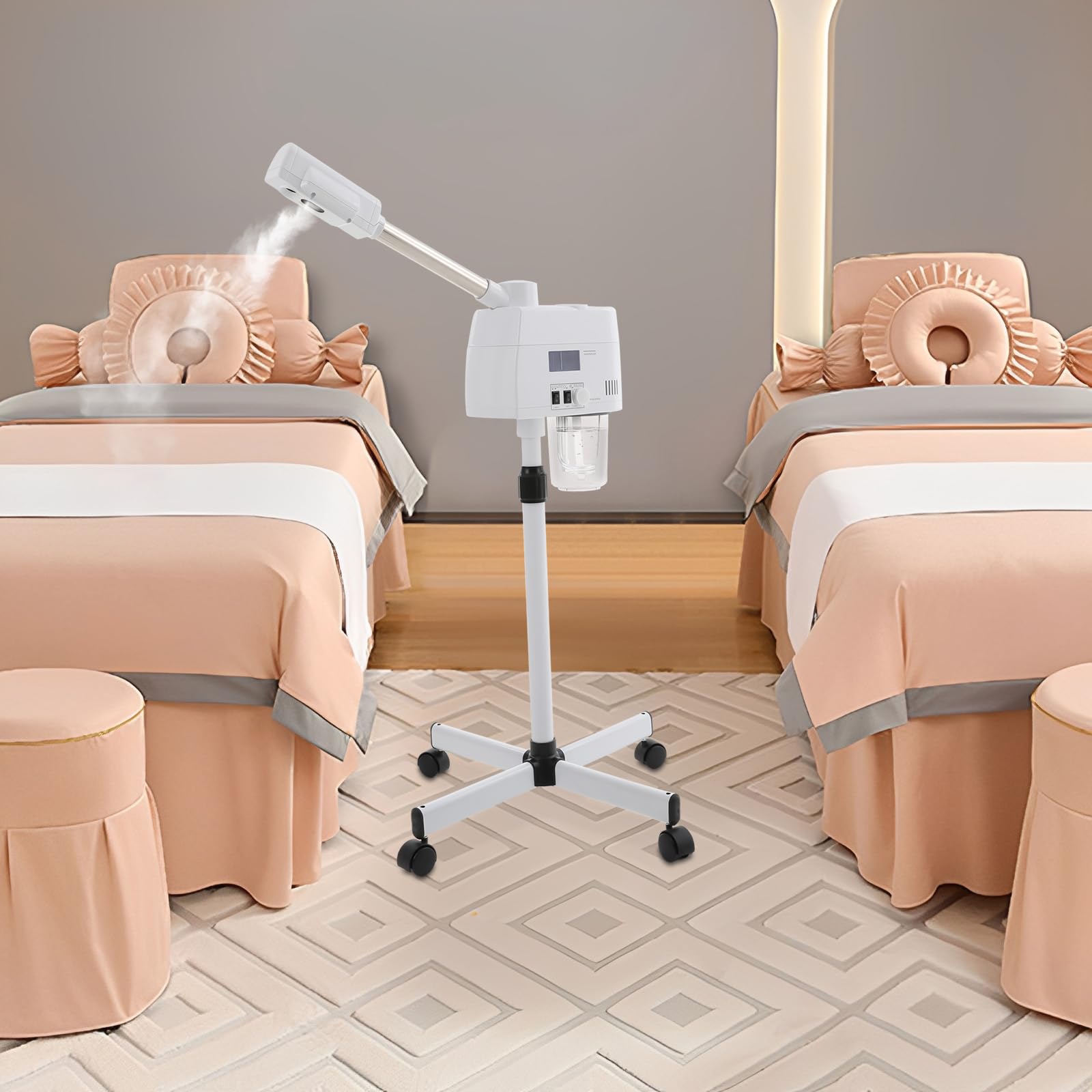 750W Gesichtsdampfer mit Heiß- & Kaltfunktion mit Kreuzförmiger Beinrahmen - 750ml Wassertank, 360° schwenkbar | Professionelle Hautpflege für Zuhause & Salon, Weiß