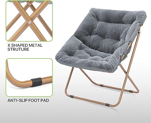 Miniatura 8 de Magshion Silla cuadrada plegable de gran tamaño con platillo de luna para adultos con reposapiés otomano, silla grande y acogedora para dormitorio,