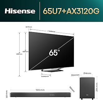 Hisense TV & Soundbar Bundle: 65U7NQTUK Mini-LED PRO TV Plus the AX3120G 3.1.2 Channel Soundbar with 360W Power & up-firing speakers - Perfect Match for Perfect Visual-Audio Experience