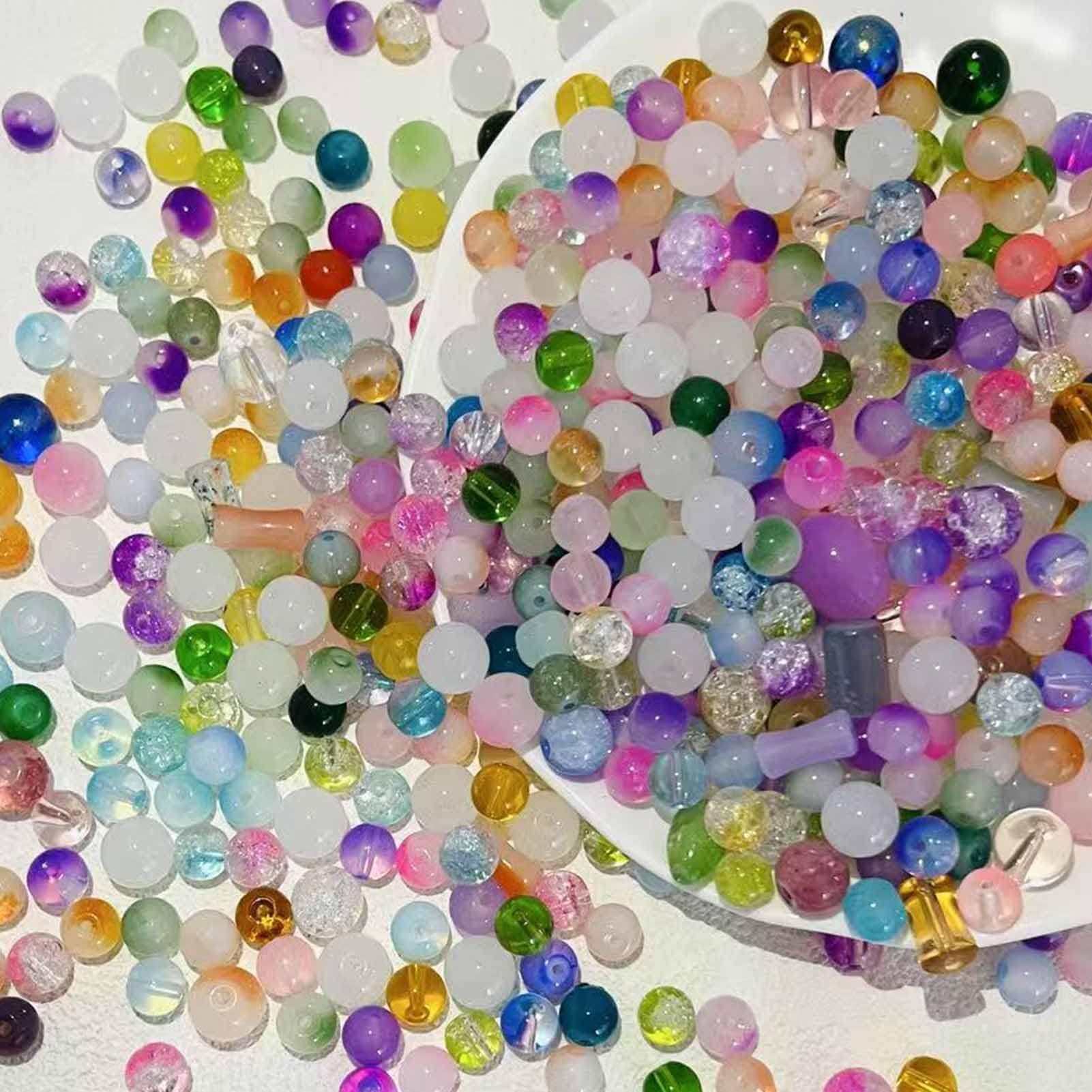 500 Pz Perline di Vetro per Braccialetti, Perline Colorate Vetro Rotonde Miste, Kit Perle Fai da Te Bigiotteria Multicolore