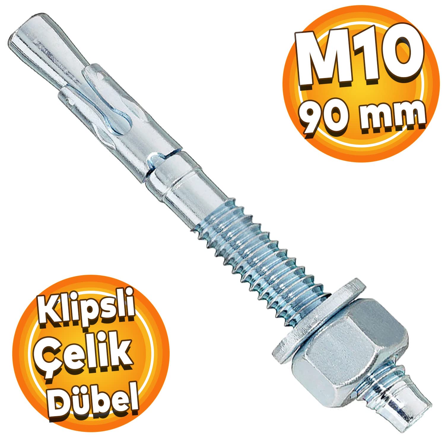 Badem10 Klipsli Çelik Dübel M10x90 mm