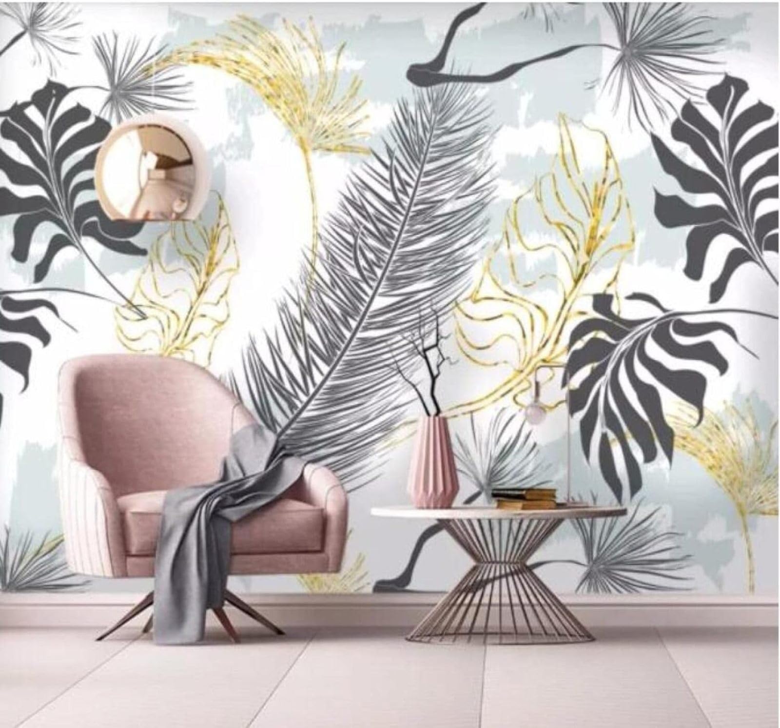Xlming 400Cm×280Cm(B×H) Minimalist Hand Drawn Black And White Gold Banana Leaves 3D Wallpaper Luxury Home Dining Decor Paste Sofa Living Room The Wall For Bedroom Mural-400Cm×280Cm