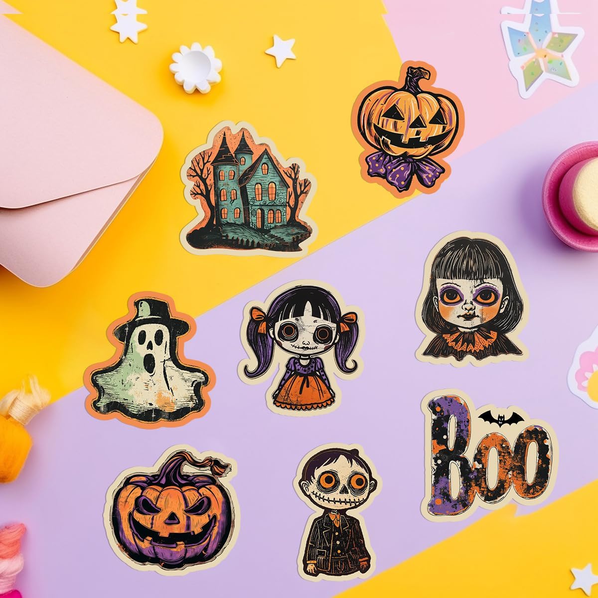 50 Pcs Halloween Stickers Cute Halloween Pumpkin Stickers Sticker for Water Bottles Skateboard Luggage Sticker