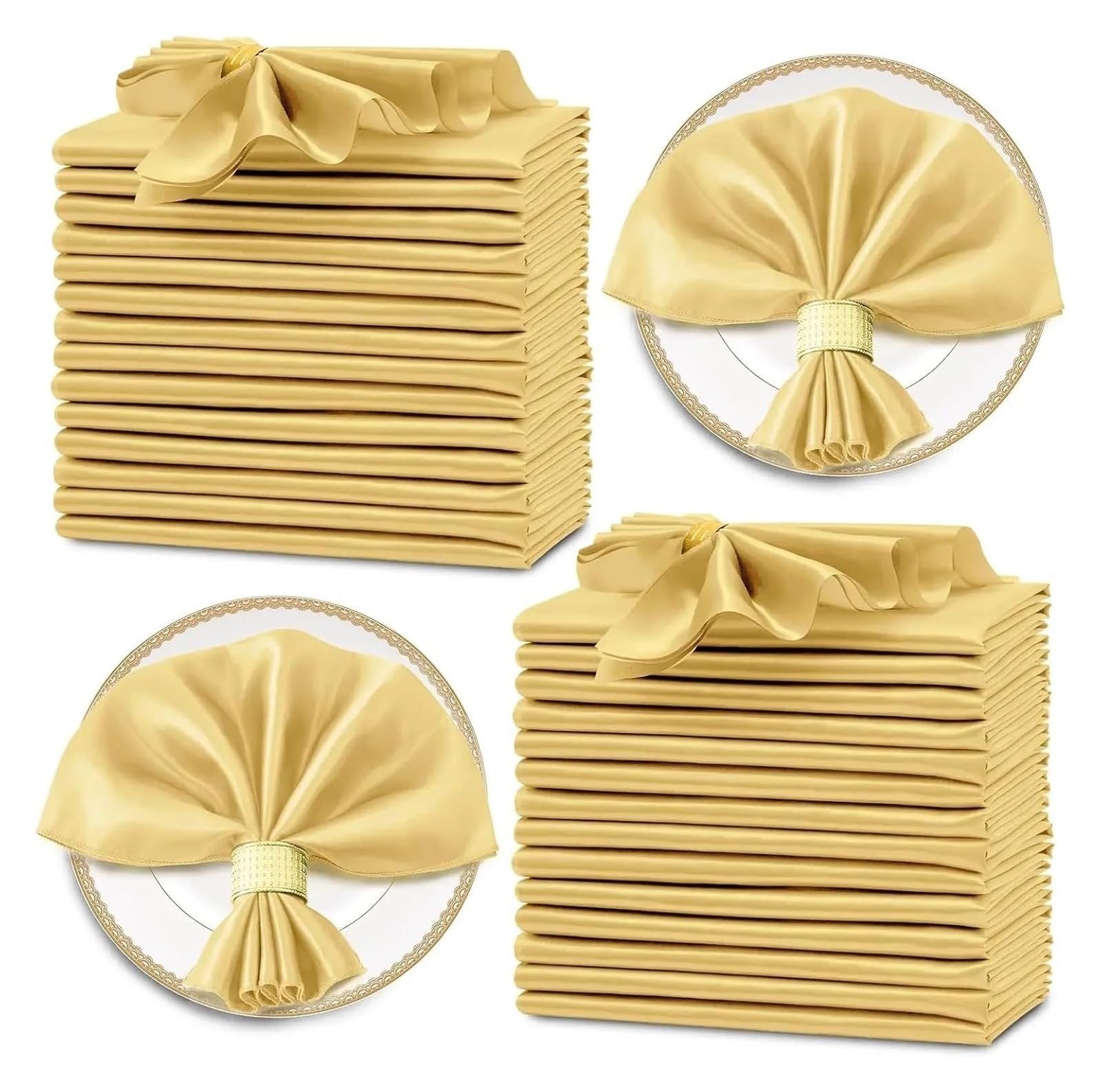 Cotton Table Napkins, Satin Table Napkins 30x30cm 12pk Multicolor for Wedding Birthday Party(12pcs Gold)