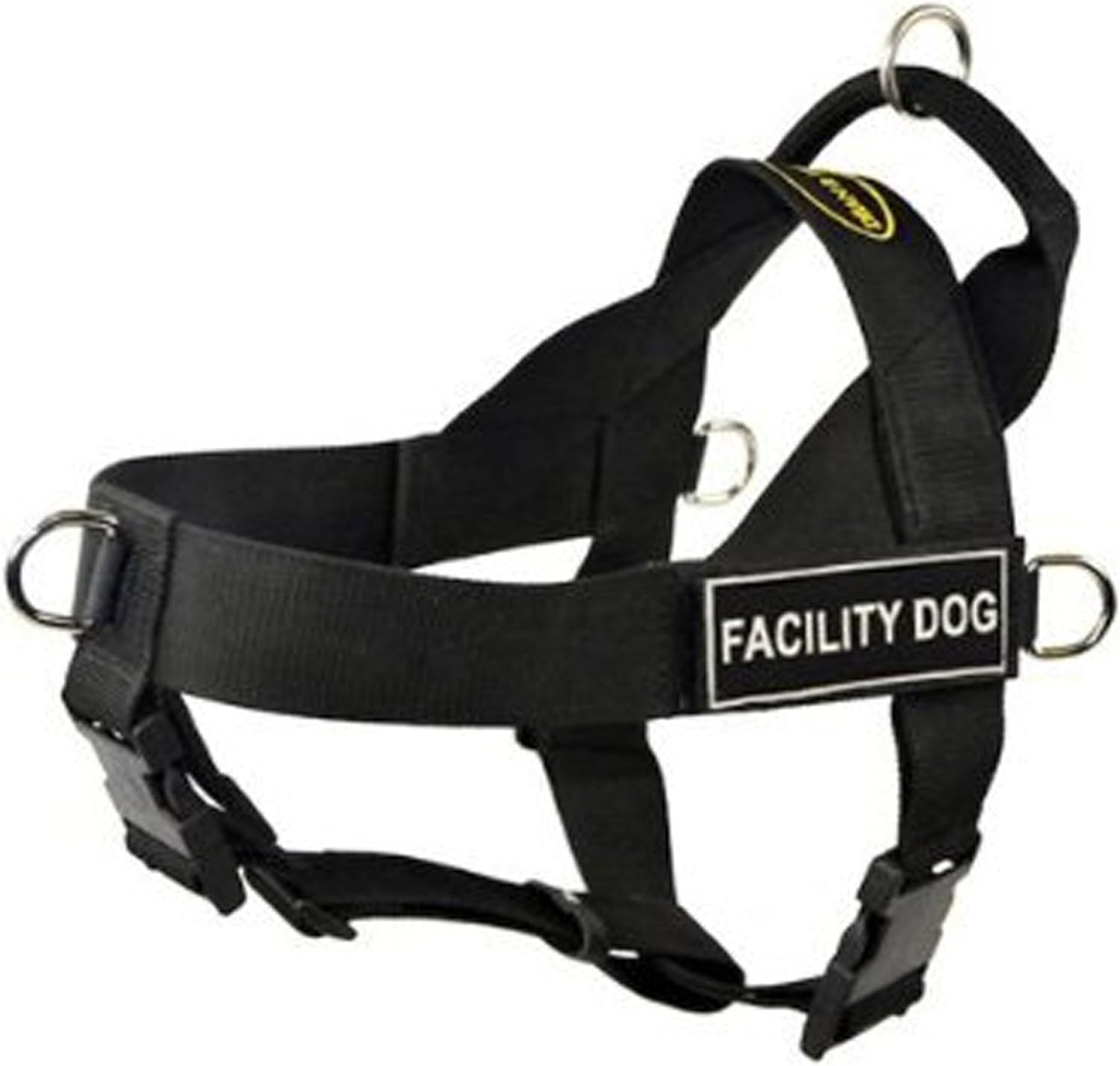 Dean & Tyler DT Universal No Pull Dog Harness with Facility Dog Velcro Patches, Fits Girth Size 33-Inch-45-Inch, Black
