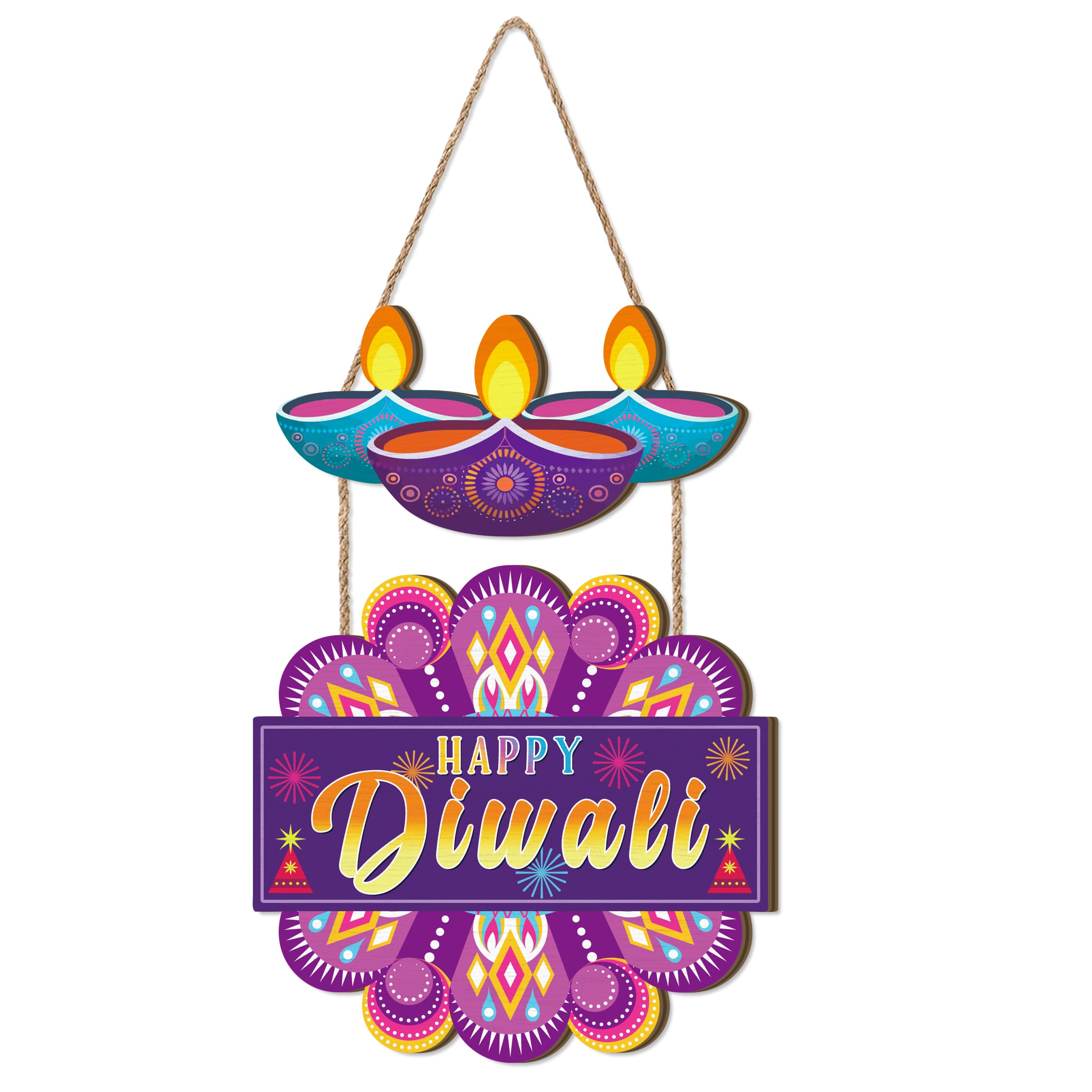 Aurlan Letrero de puerta Happy Diwali, decoración de madera para fiesta de Diwali, festival de luces, placa de pared temática Deepavali, decoración de puerta Diyas, letrero colgante de madera Dewalee