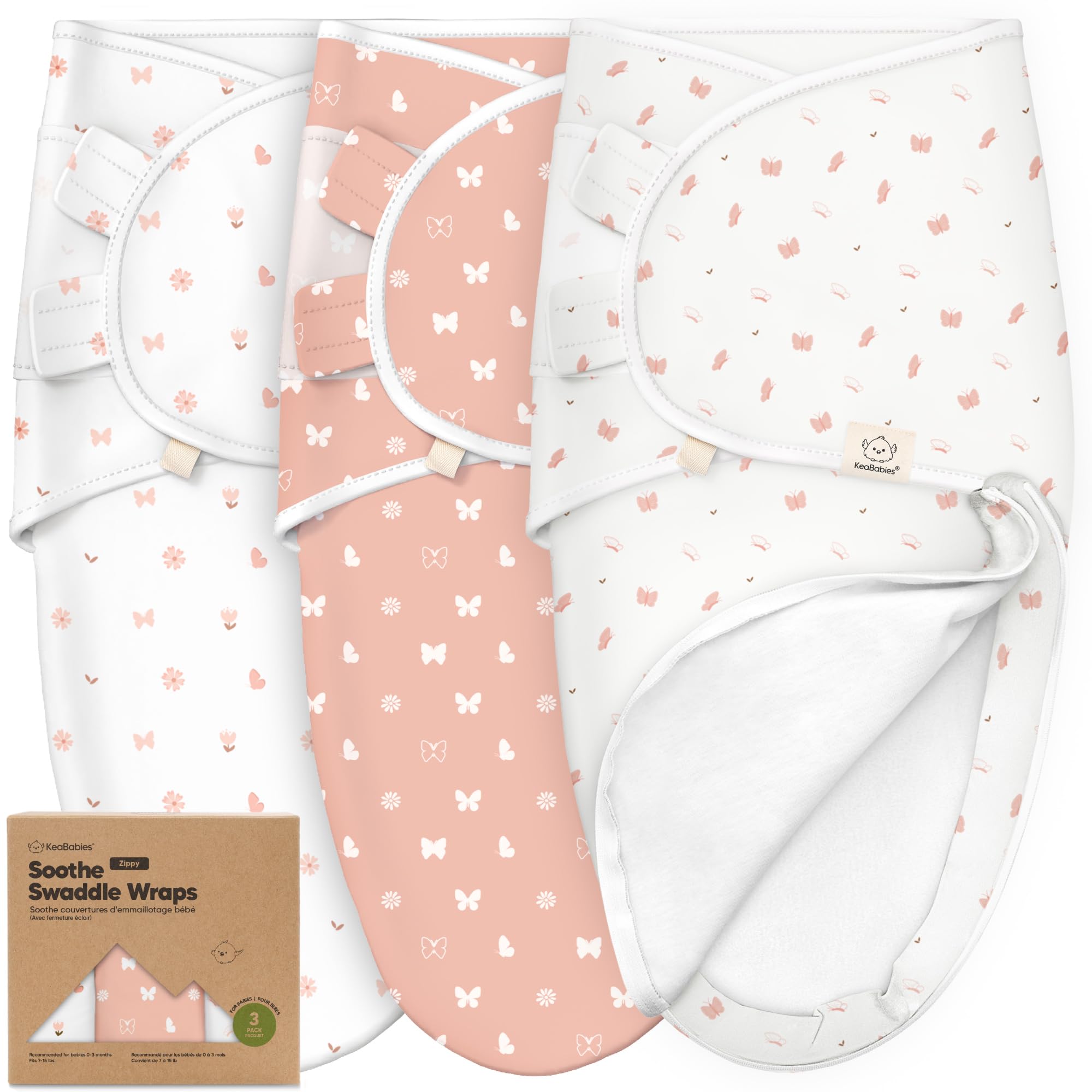 Baby Swaddle Sleep Sacks with Zipper - 3-Pack Newborn Swaddle Sack, Baby Swaddles Sleep Sack 0-3 Months, Wearable Blanket Baby,Baby Swaddle Blanket Wrap,Swaddle Sack,Easy Change Swaddle (Butterflies)