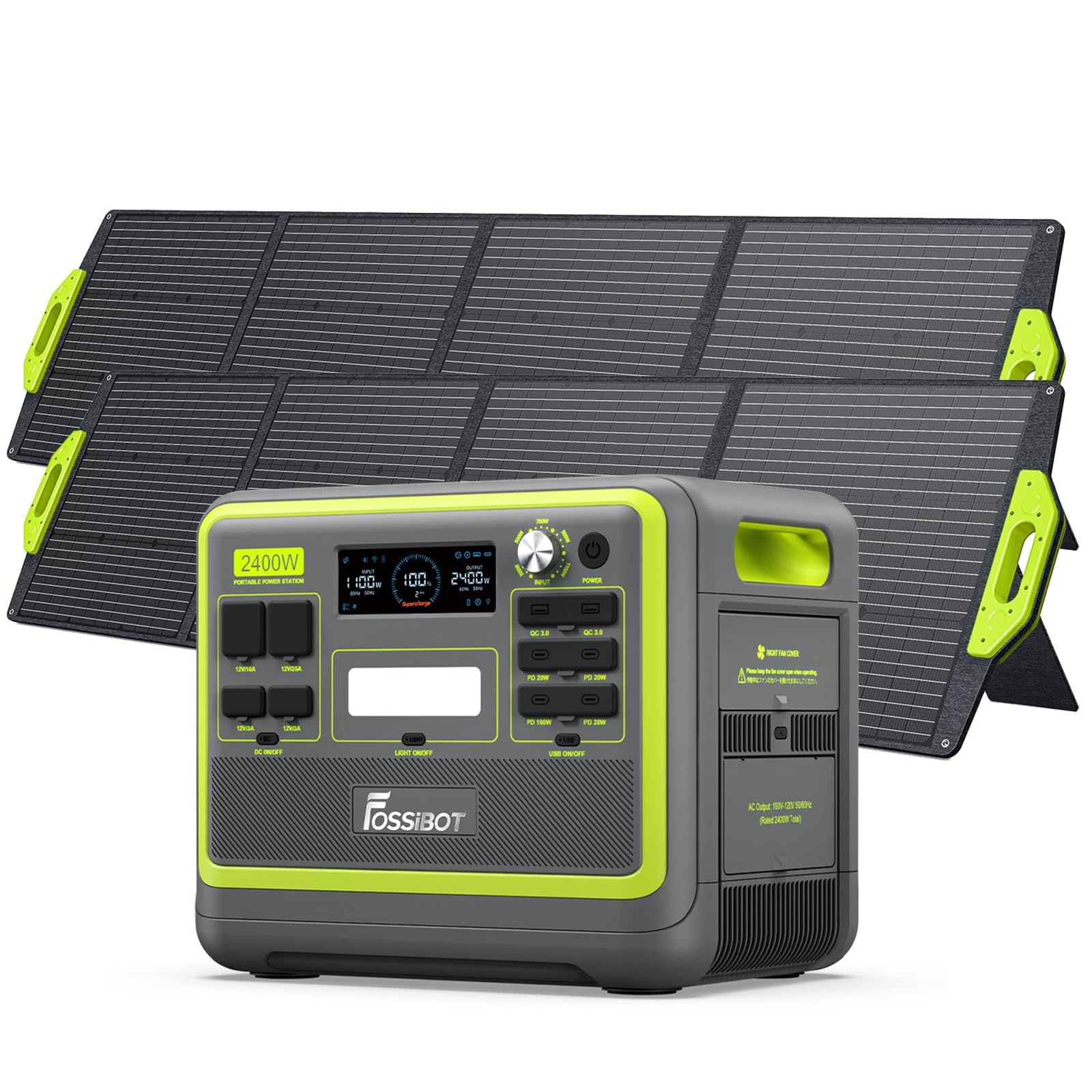 F2400 Portable Power Station 2400W, 2048Wh LiFePO4 Battery Backup/6 x 110V AC 2400W Outlets (4800W Peak), 16 Ports, 1.5H Fast Charging, LED Solar Generator for Home Use Camping RV Emergency