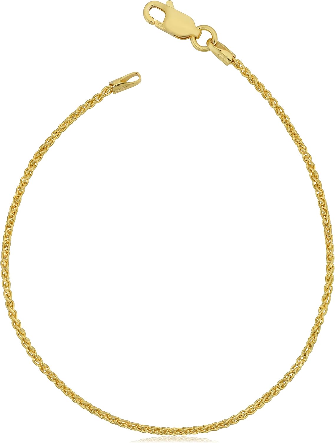 Kooljewelry Yellow Gold Plated Sterling Silver 1.5 mm Round Wheat Chain Bracelet (7 or 8 inch)