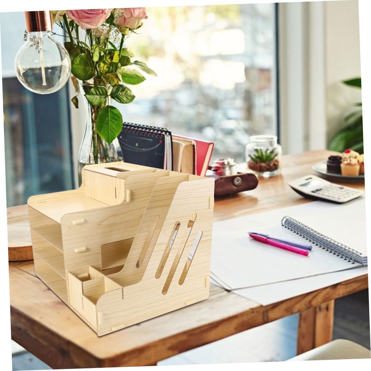 iplusmile Organizador de Archivos para Escritorio de Madera Gran Capacidad y Diseño de Múltiples Compartimentos para Almacenamiento Ordenado en Oficina y Hogar