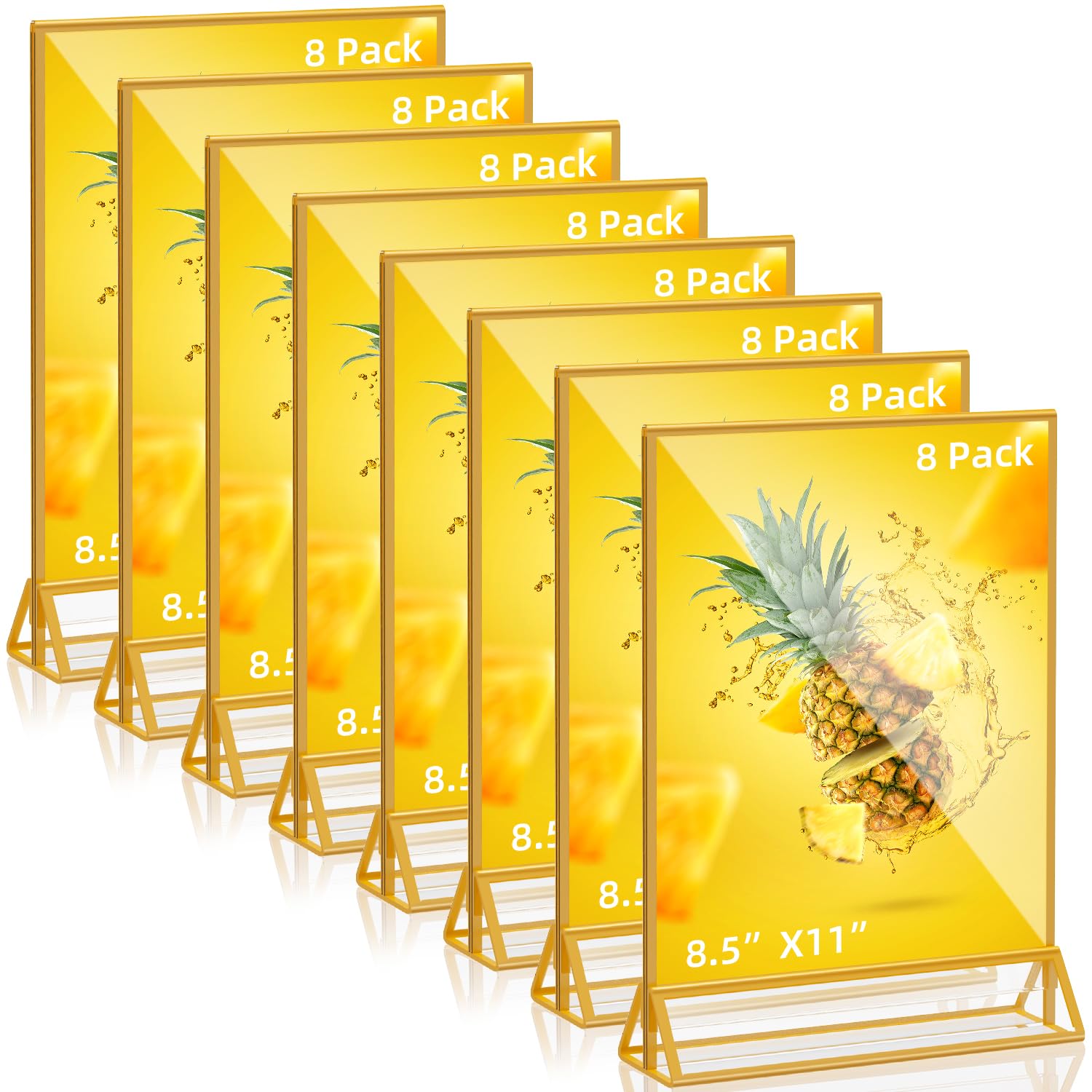 Photo 1 of PPH-Sisy Acrylic Sign Holder 5x7 Gold Picture Frame Clear Acrylic Frames Display Stand Double Sided Table Menu Holders for Wedding Table Numbers Restaurant Photos (8 pcs) 5X7-8 Pack