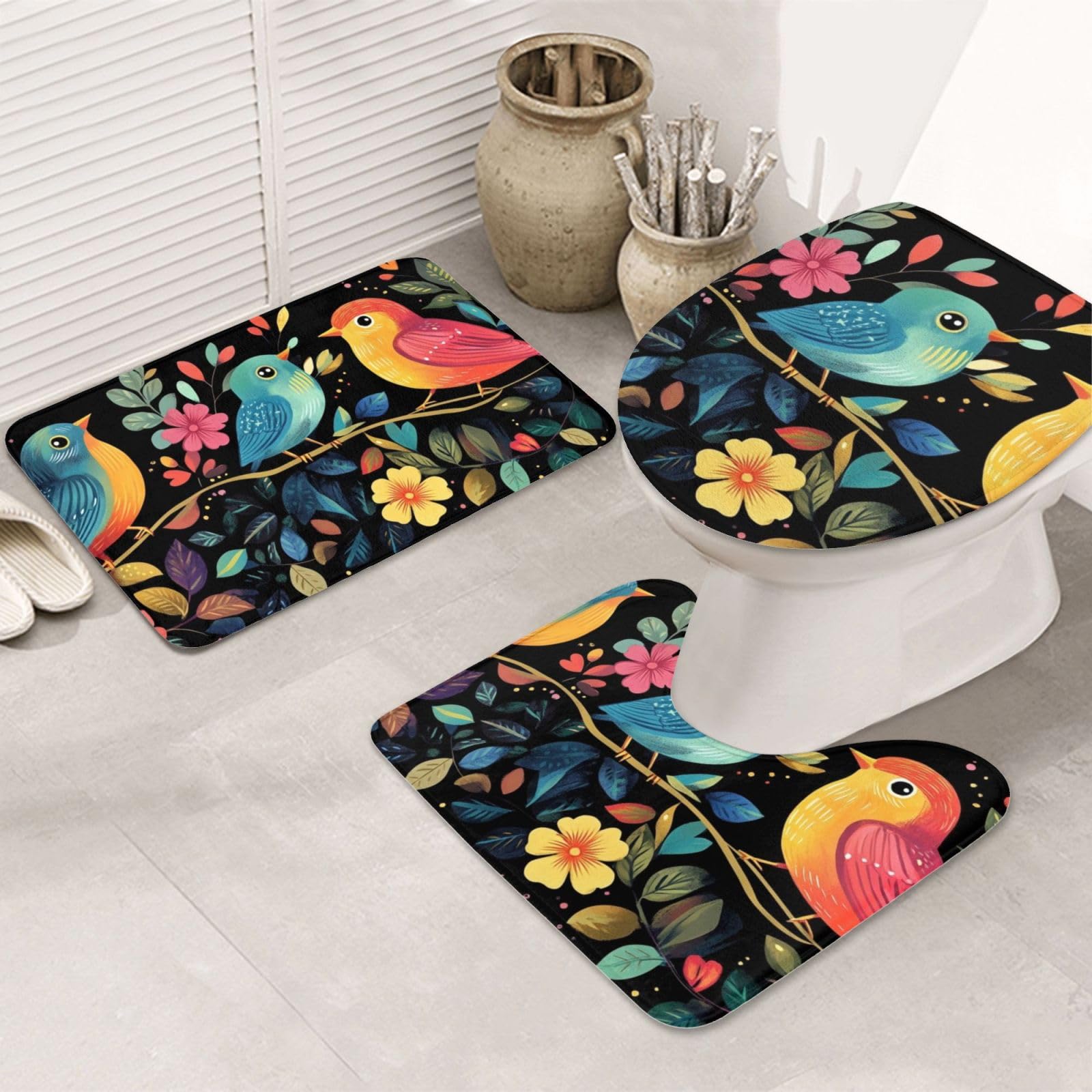 Juego de 3 alfombras de baño de 3 piezas, alfombras de baño de espuma viscoelástica suave y absorbente y alfombra de inodoro en forma de U, decoración del hogar, secado rápido