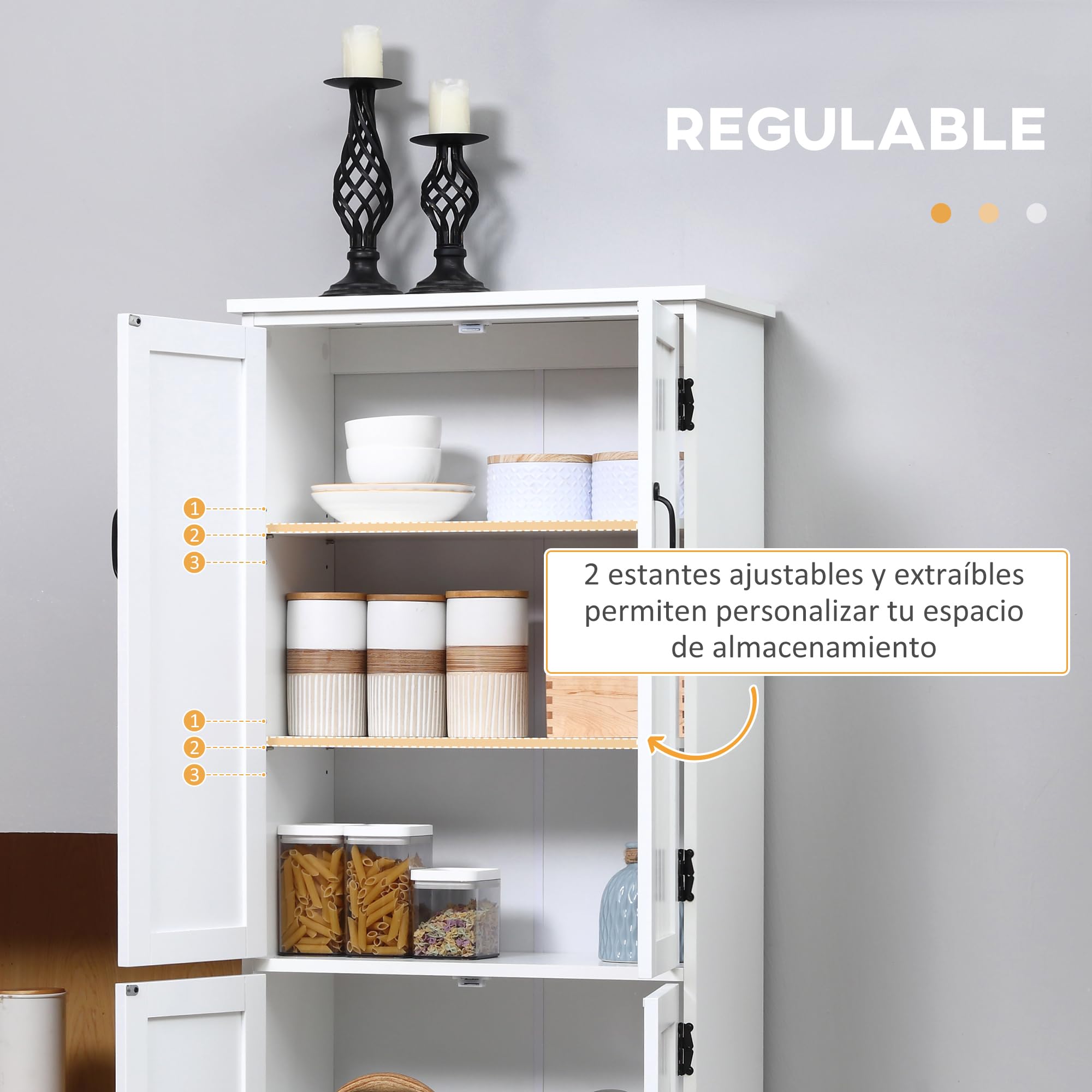 HOMCOM Alacena de Cocina Aparador Alto de Cocina 60x30x123 cm Blanco