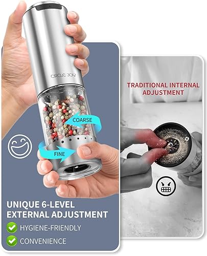 Miniatura 2 de CIRCLE JOY Juego de molinillo eléctrico recargable de sal y pimienta con base, molinos de pimienta de acero inoxidable con recipiente lavable de 3.2