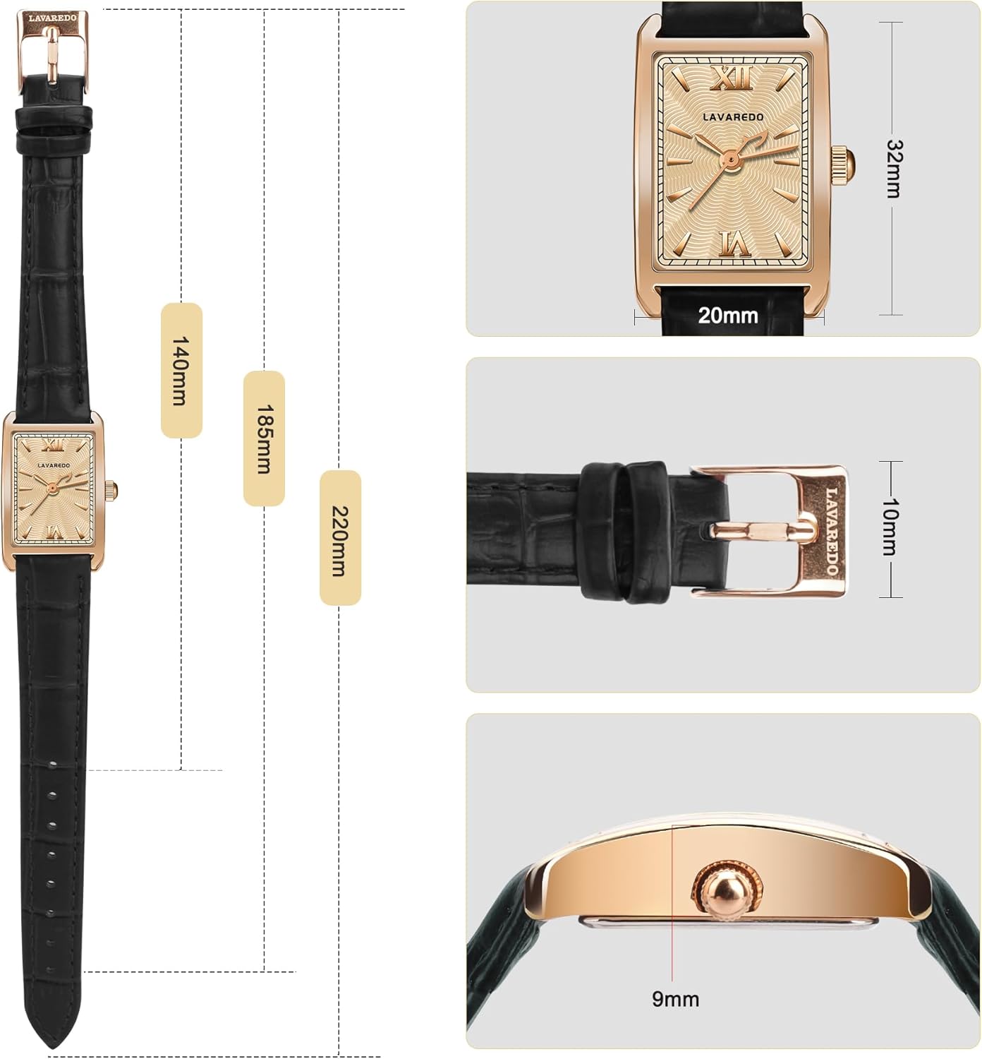 Women's Leather Strap Watch Dainty Elegant Womens Watches Classic Vintage Retro Square Ladies Quartz Watches Gifts Present for Her