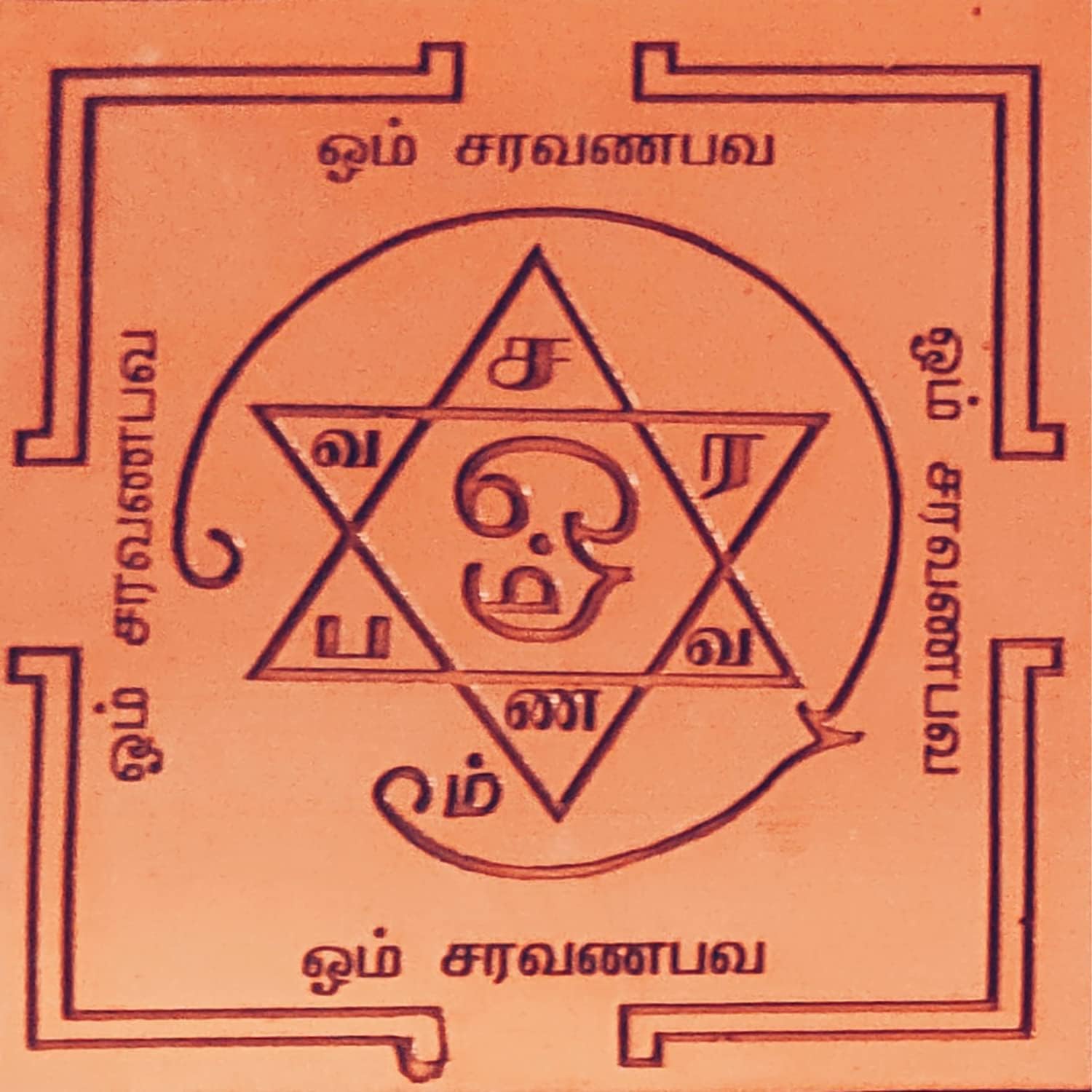 - Anciently Saravana Bhava Yantra Small Size 2x2 Inches, Copper Yantra, Brown Colour, 1 Piece